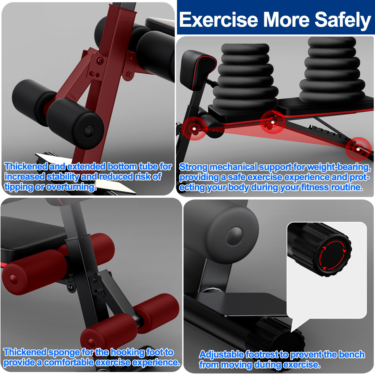 Adjustable Weight Bench, 7 Positions Foldable Workout Olympic Bench Press Includes Resistance Bands, Maximum Weight 780 Lbs. - Image 7