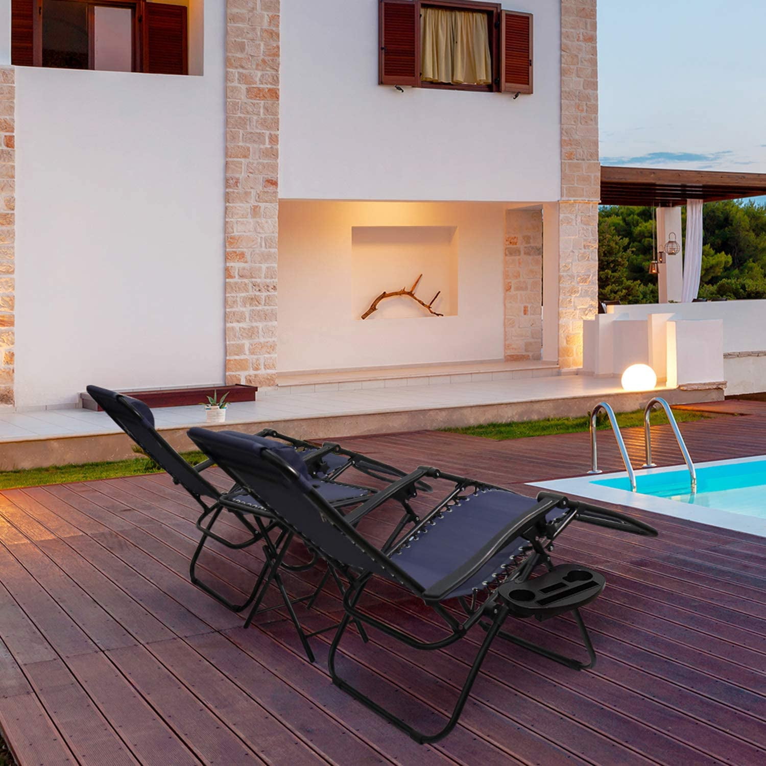 Lacoo Zero Gravity Chair Set with Table and Cup Holders Adjustable Lounge Chair for Poolside, Yard and Patio,Blue - Image 3