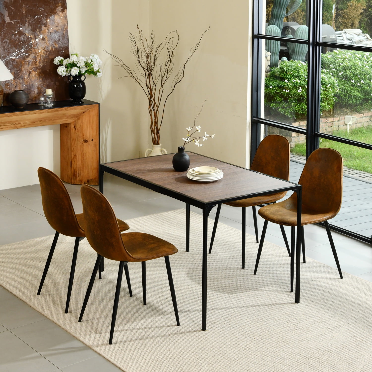 Homy Casa Dining Table for 4-6 People, 47.2-inch Industrial Rectangular Wood Kitchen Table with Metal Frame for Home Family, Espresso - Image 3