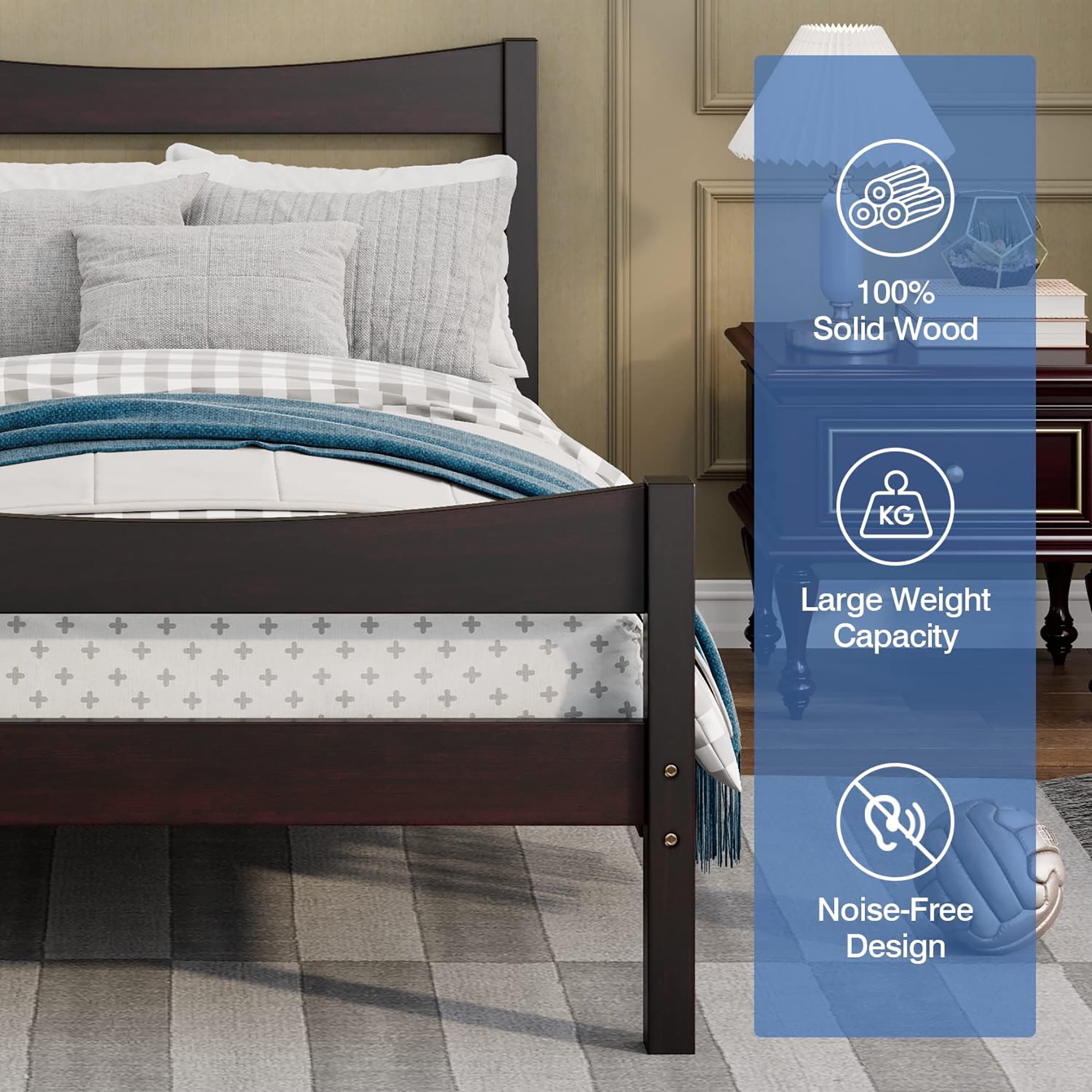 Gymax Twin Size Platform Bed Frame Foundation w/Headboard &Wood Slat Support Espresso - Image 9