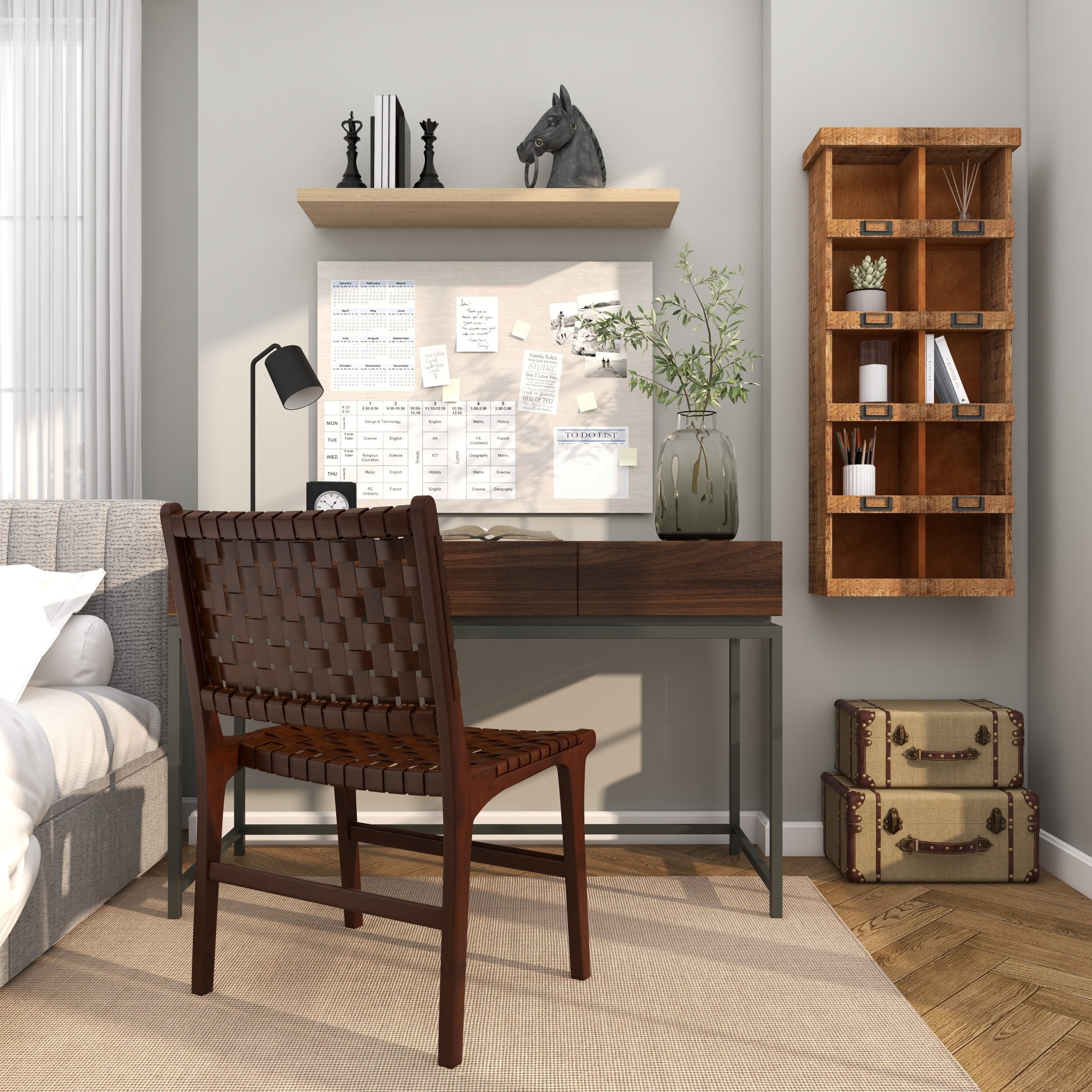 DecMode Rustic Bookcase Inspired Wood Wall Shelf with 10 Square Units and Brown Wood Grain Finish, 18"W x 42"H - Image 6