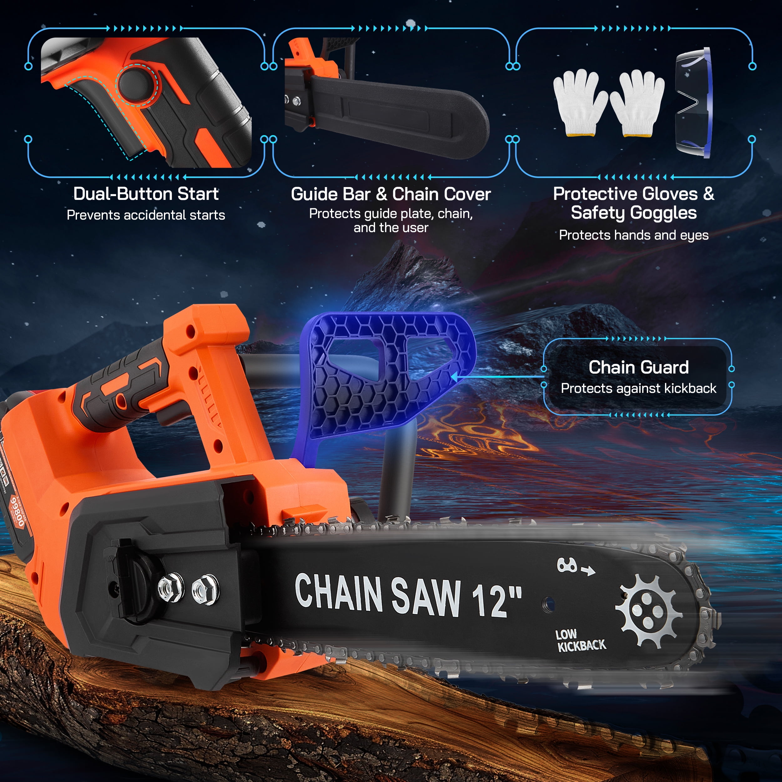 RELOIVE 12" Chainsaw, Cordless battery Chainsaw with 2x 4.0Ah Batteries , Electric Chainsaw with 1200W Brushless Motor, Automatic Lubrication, Power Chain Saw for Wood Cutting Tree Trimming - Image 3