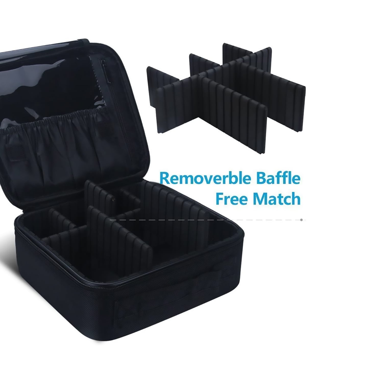 Travel Makeup Train Case Makeup Cosmetic Case Organizer Portable Artist Storage Bag with Adjustable Dividers for Cosmetics Black Makeup Bag - Image 5