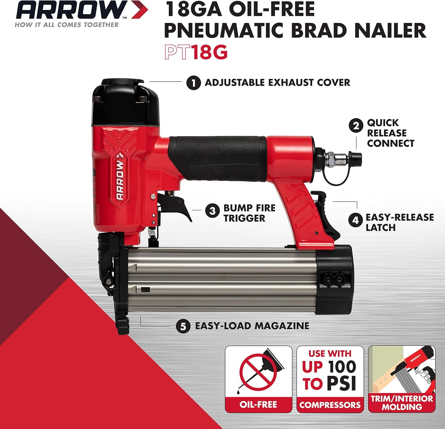 Arrow PT18G 18 Gauge Oil-Free Pneumatic Brad Nail Gun - Image 9