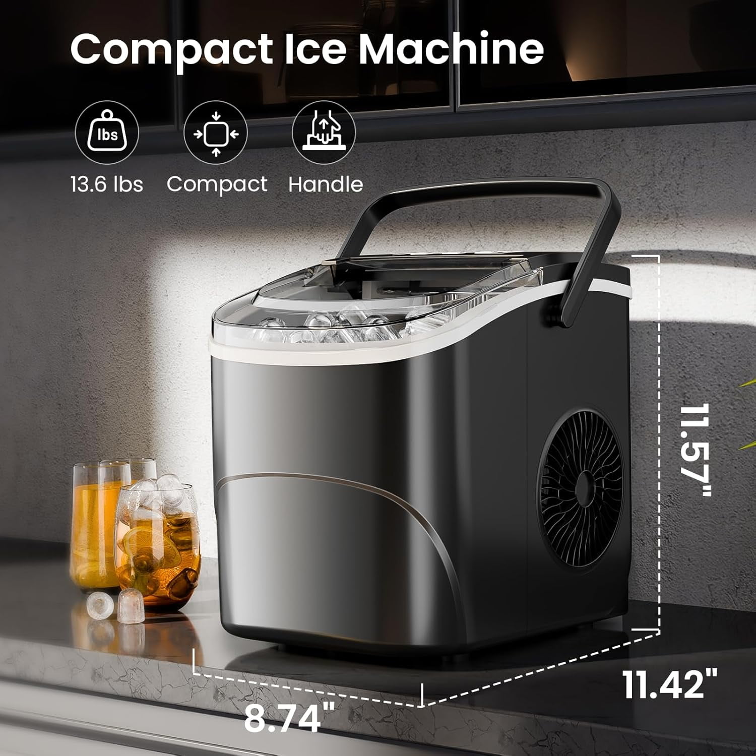 Moifoi Ice Makers with Handle,26.5Lbs/24H,9 Cubes in 6 Mins,2 Sizes of Bullet Ice,Portable Ice Machine with Self-Cleaning,Black - Image 10