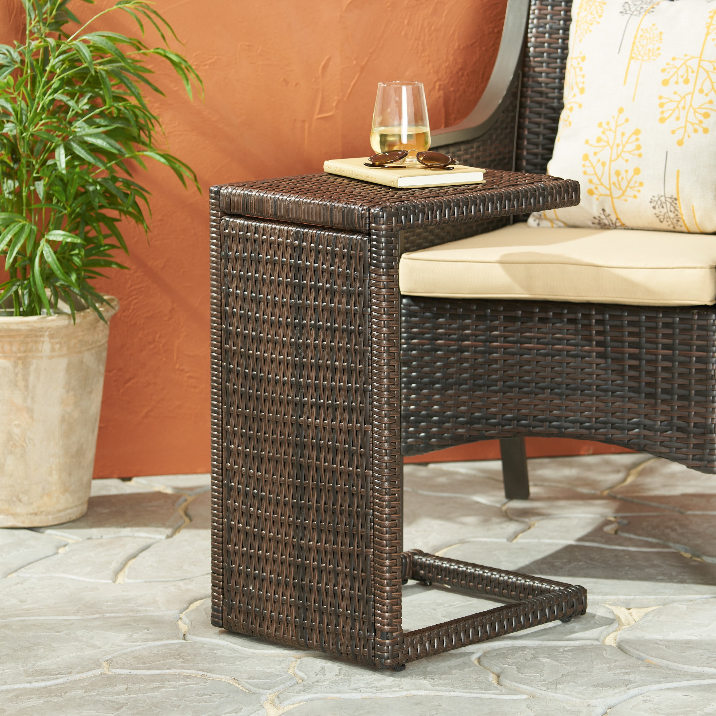 Padilla Outdoor Wicker Accent Table, Multibrown - Image 5
