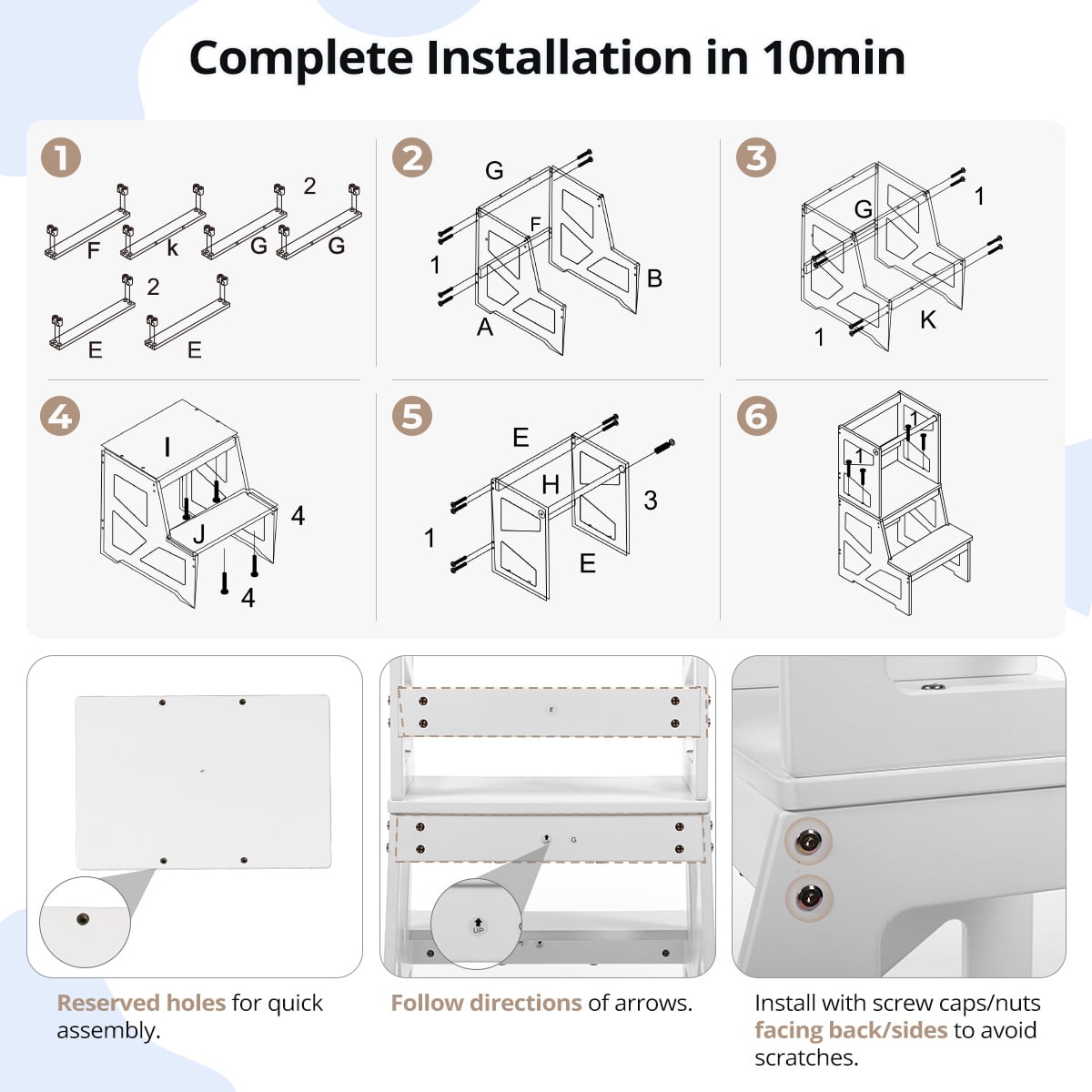 Kids Step Stool, CAVEEN Toddlers Kitchen Stool Helper, 300lbs Loading Capacity Tower for Bathroom Kitchen Counter, White - Image 8