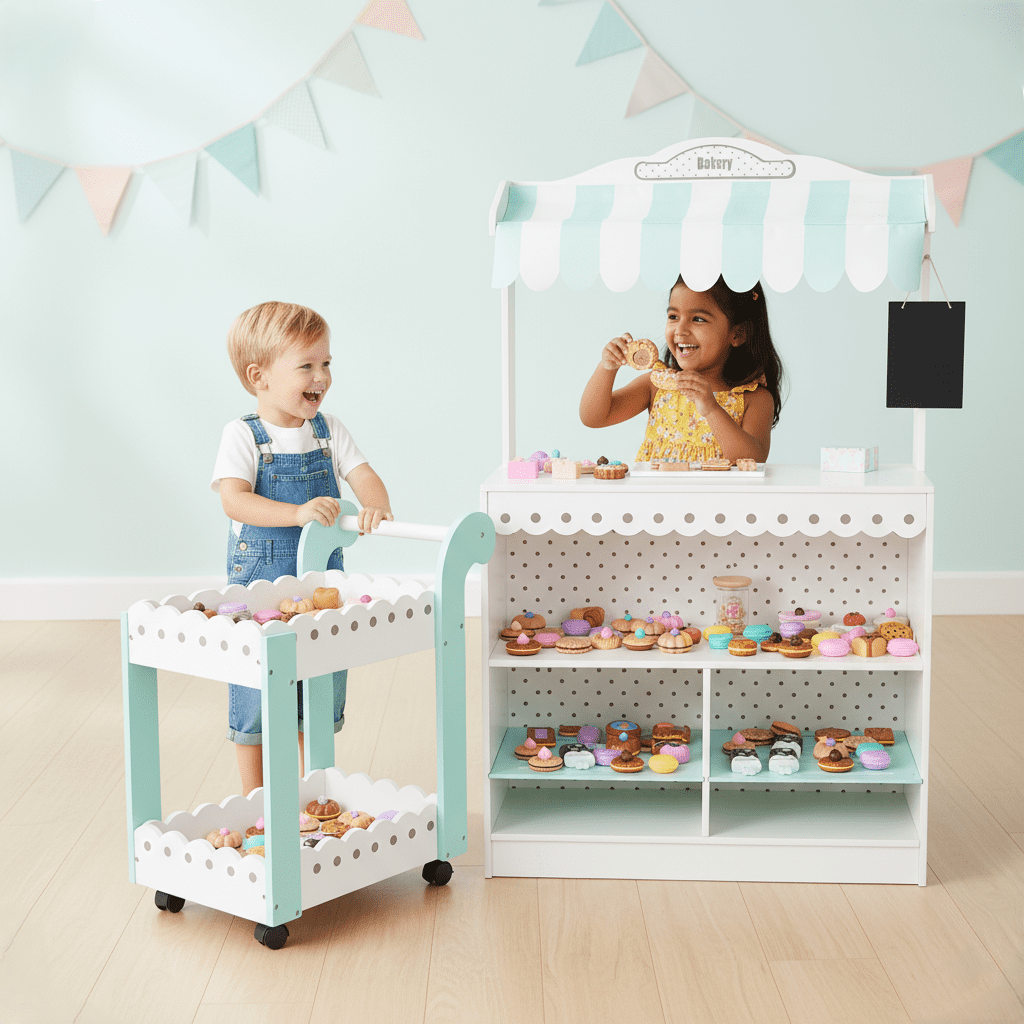 Teamson Kids My Dream Bakery Shop and Pastry Cart Wooden Play Set - Image 3