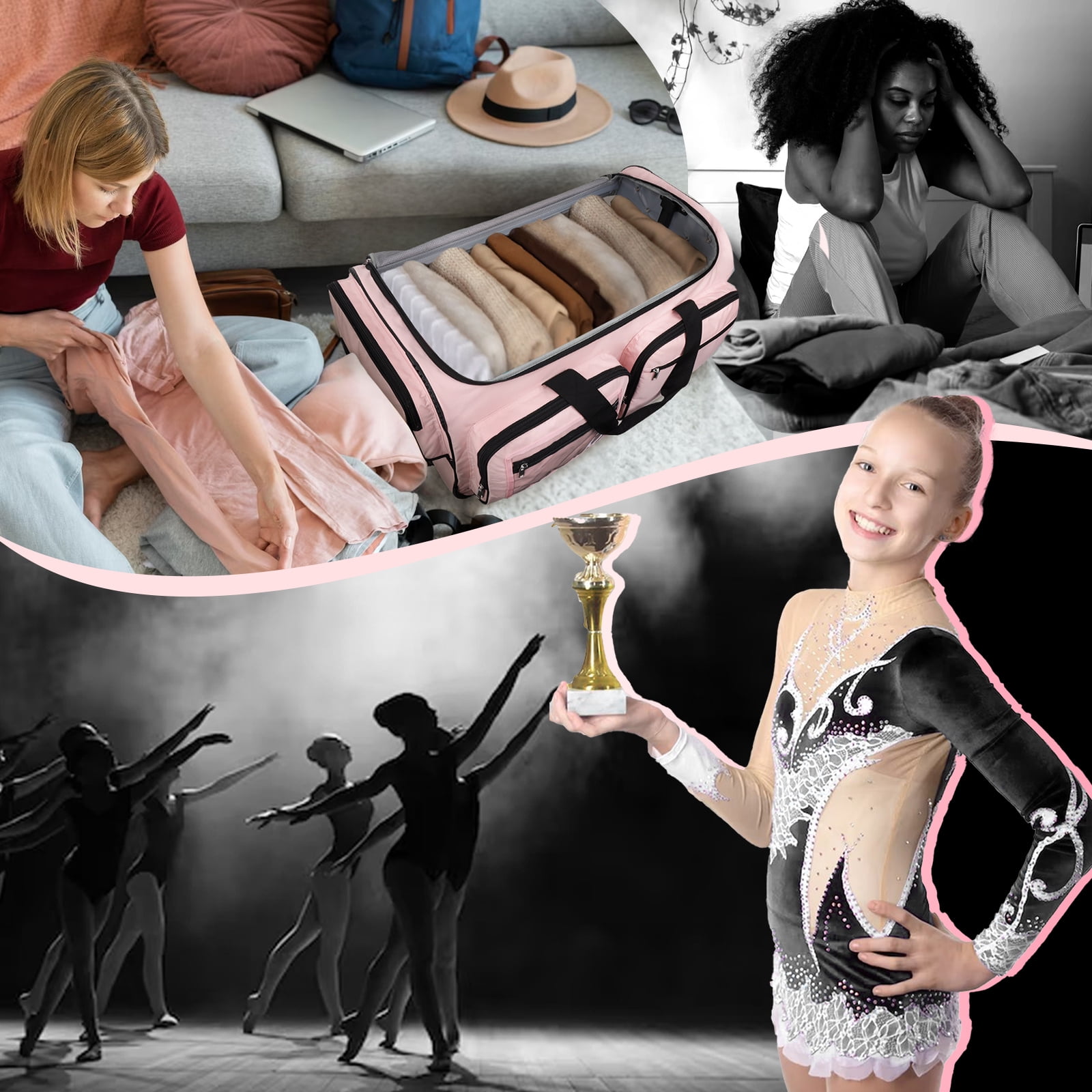 Fegat 23" Collapsible Rolling Competition Dance Duffle Bag, Pink-23Inch - Image 4