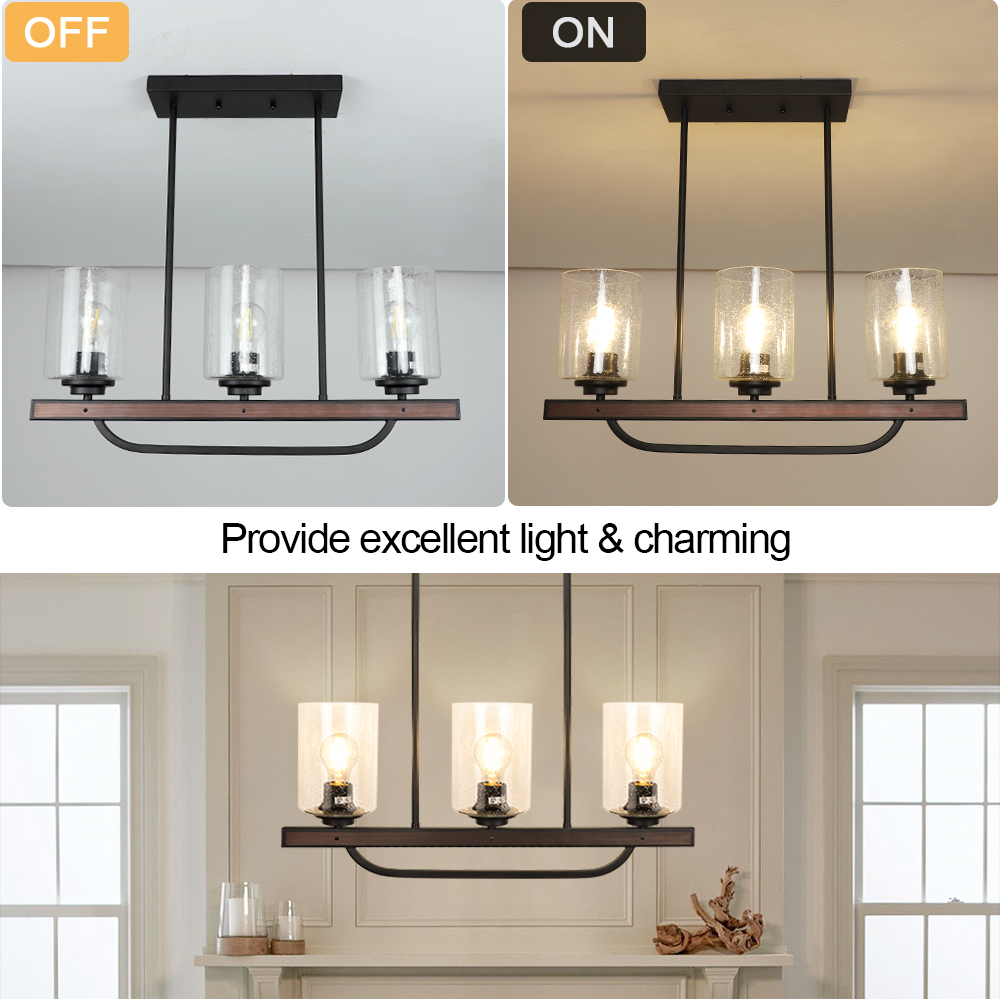 Depuley 3 Light Glass Shade Pendant Light Black Flush Mount Ceiling Light Fixture Rustic Farmhouse Track Ceiling Light, Adjustable, E26 Socket - Image 2