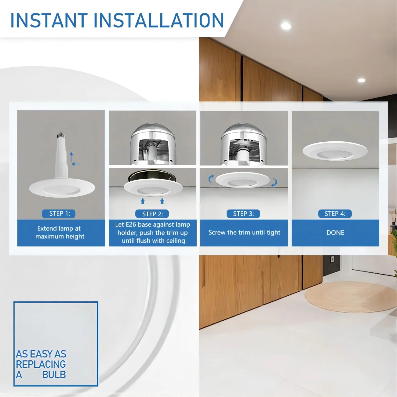 Jolux 5/6 inch LED Can Lights Adjustable Recessed Retrofit Downlight, 12W=60W, 5000K Daylight,800LM, Dimmable, 7.48" Trim Size, Easy Installation,4 Pack - Image 7