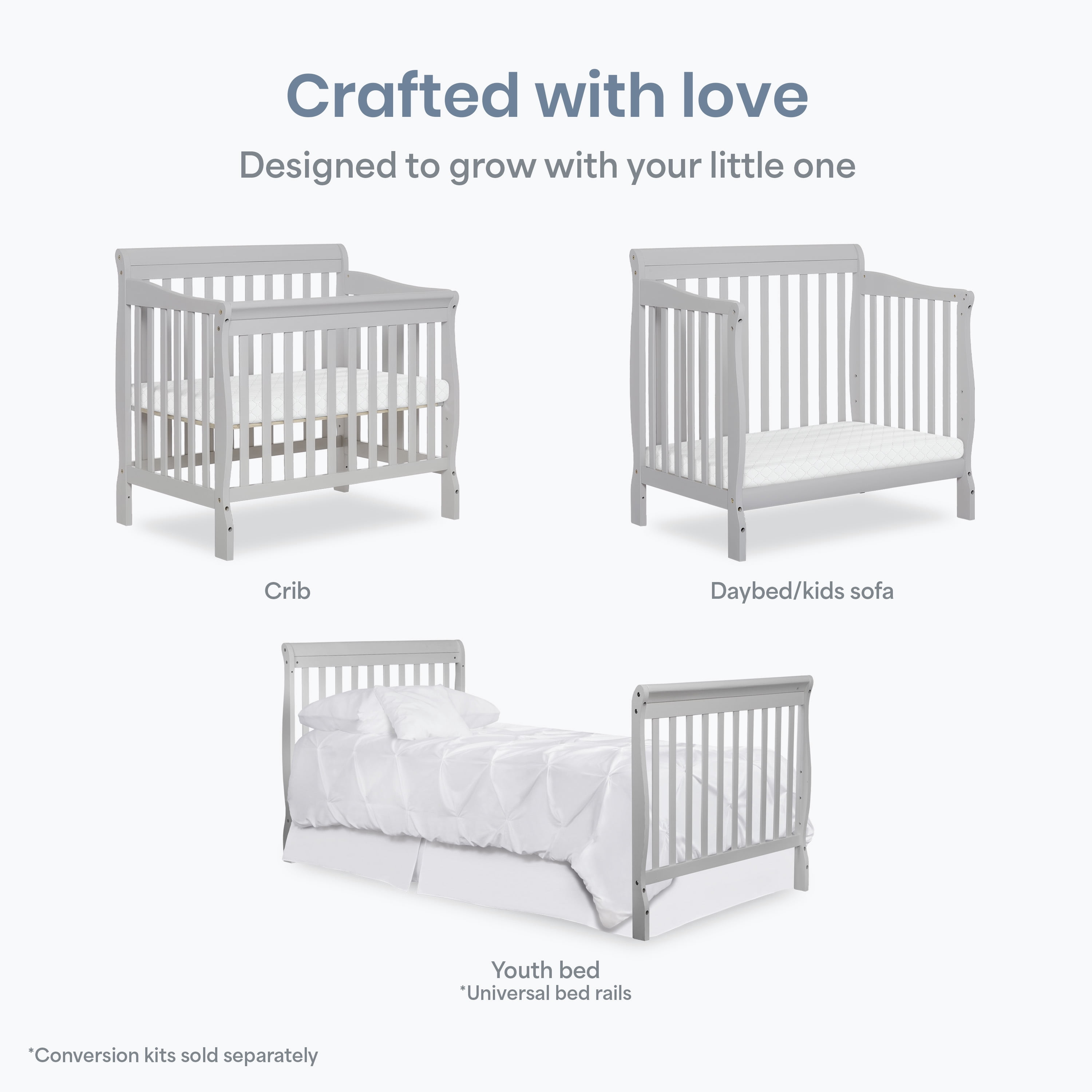 Dream On Me Aden 4-in-1 Convertible Mini Crib In Mystic Grey, Greenguard Gold Certified - Image 4