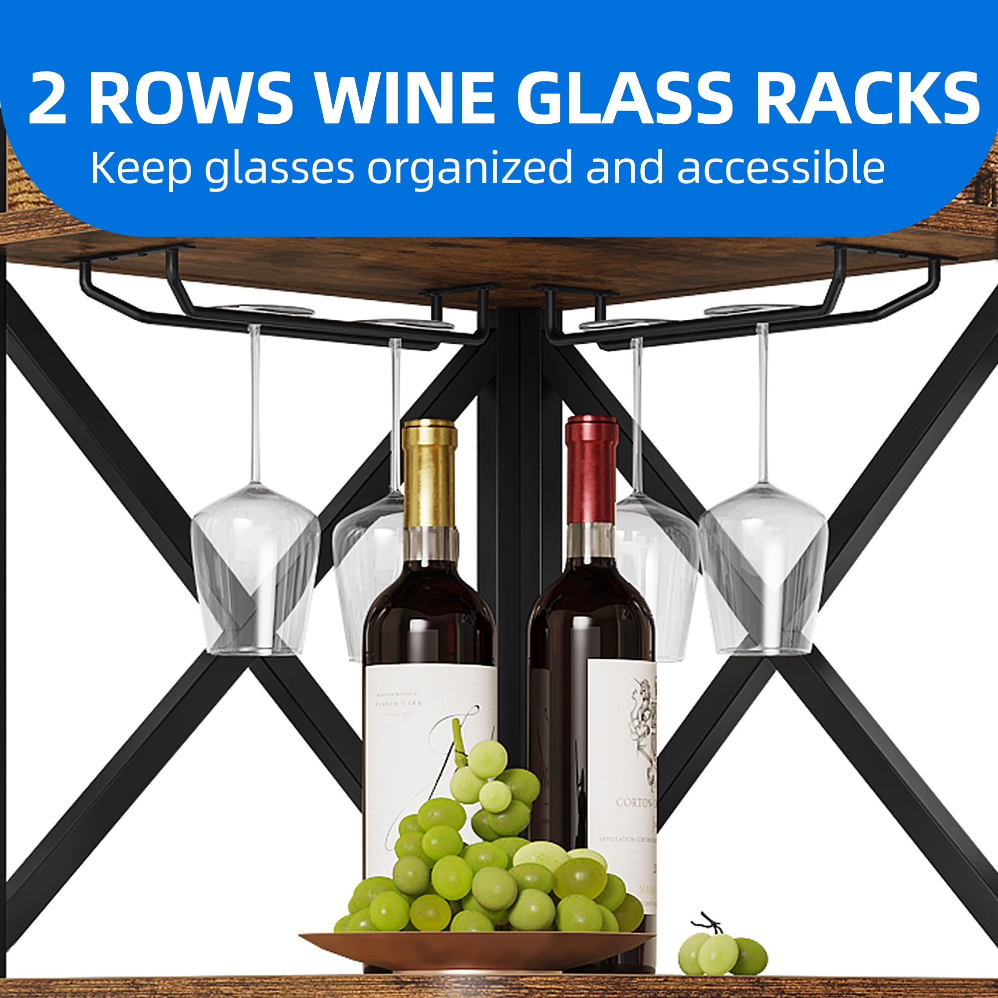 Dextrus Corner Bar Cabinet with Wine & Glass Rack, Storage Cabinet & Adjustable Shelf, Rustic Brown - Image 4