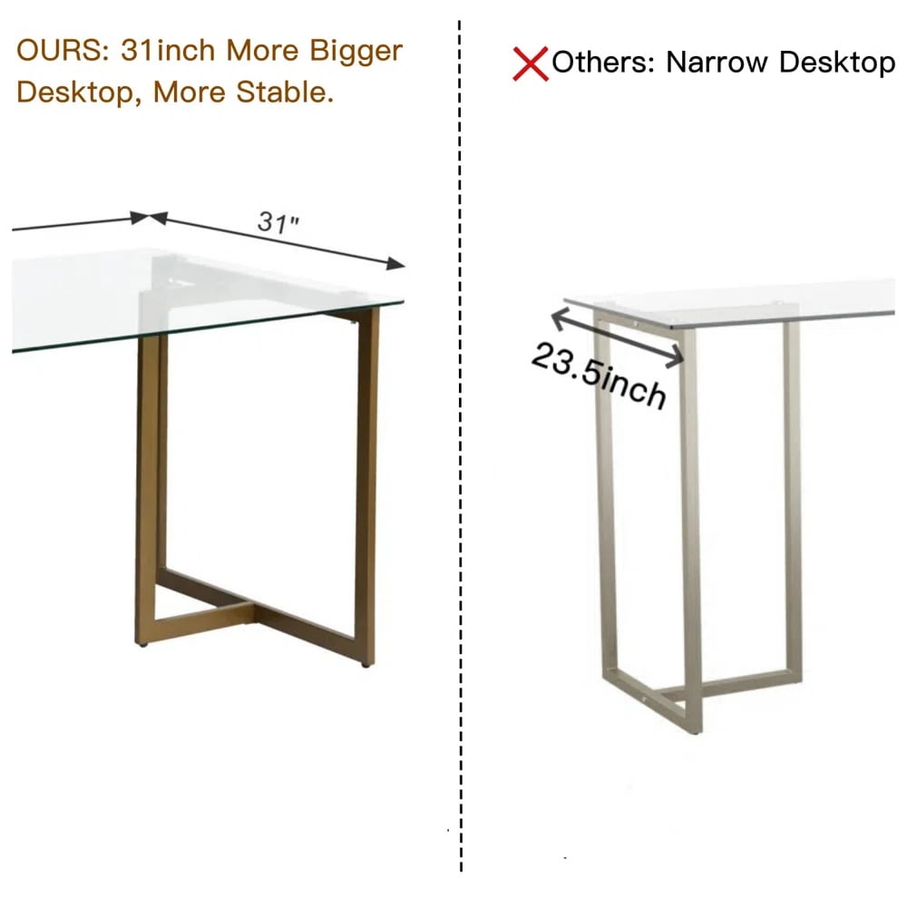Homy Casa 47.2-inch Writing Desk with Tempered Glass Top Computer Desk for Home Office, Living Room - Image 6