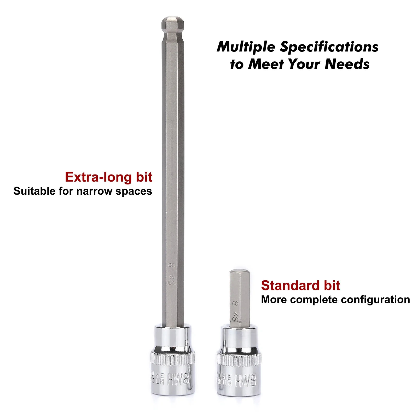 CASOMAN 107-Piece Bit Socket Set, 1/4", 3/8" and 1/2" Drive, Torx/Extra Long Torx/Tamper Proof Torx/Hex/Ball End Hex, SAE/Metric, S2 Steel Bits - Image 7