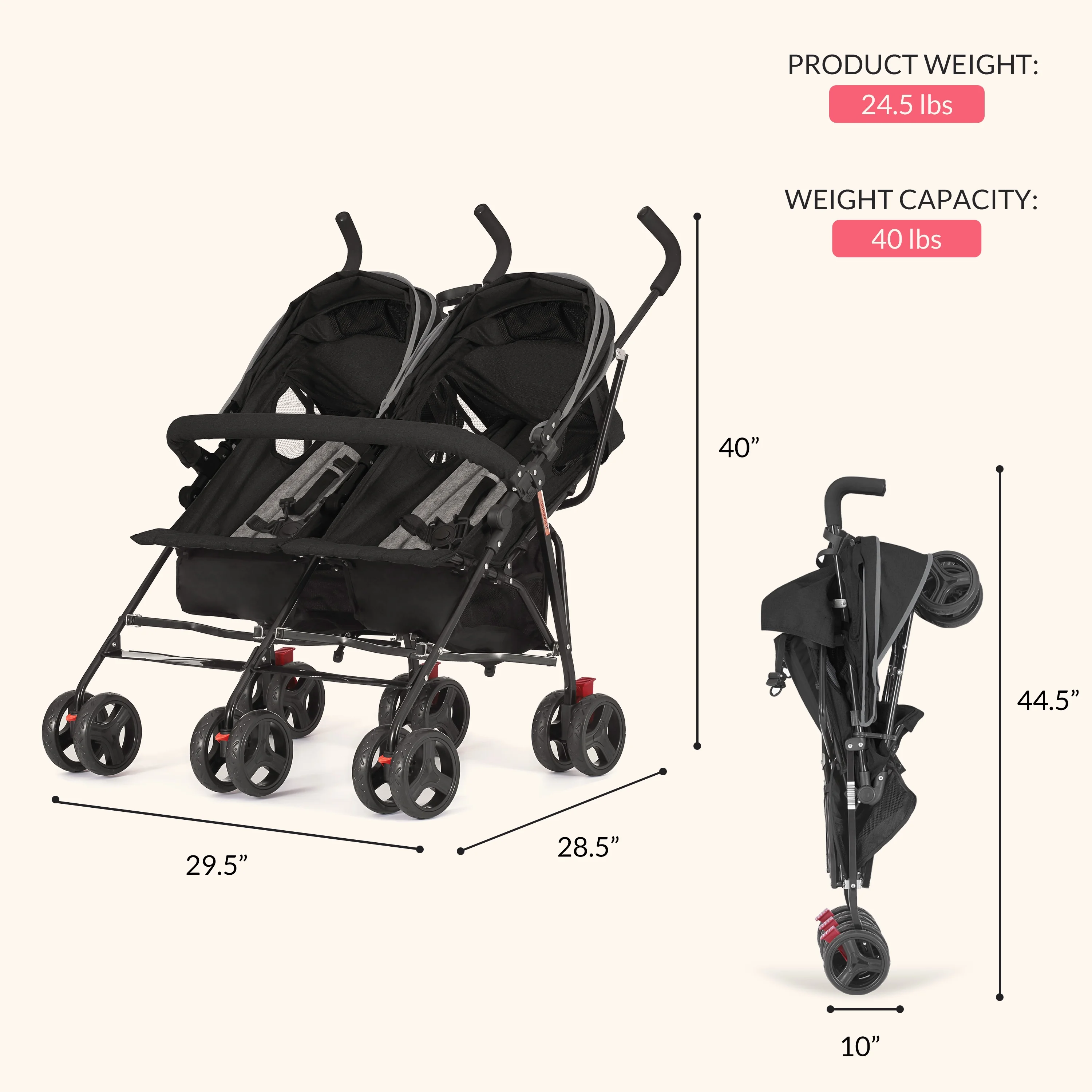 Dream On Me Volgo Twin Umbrella Stroller - Image 8