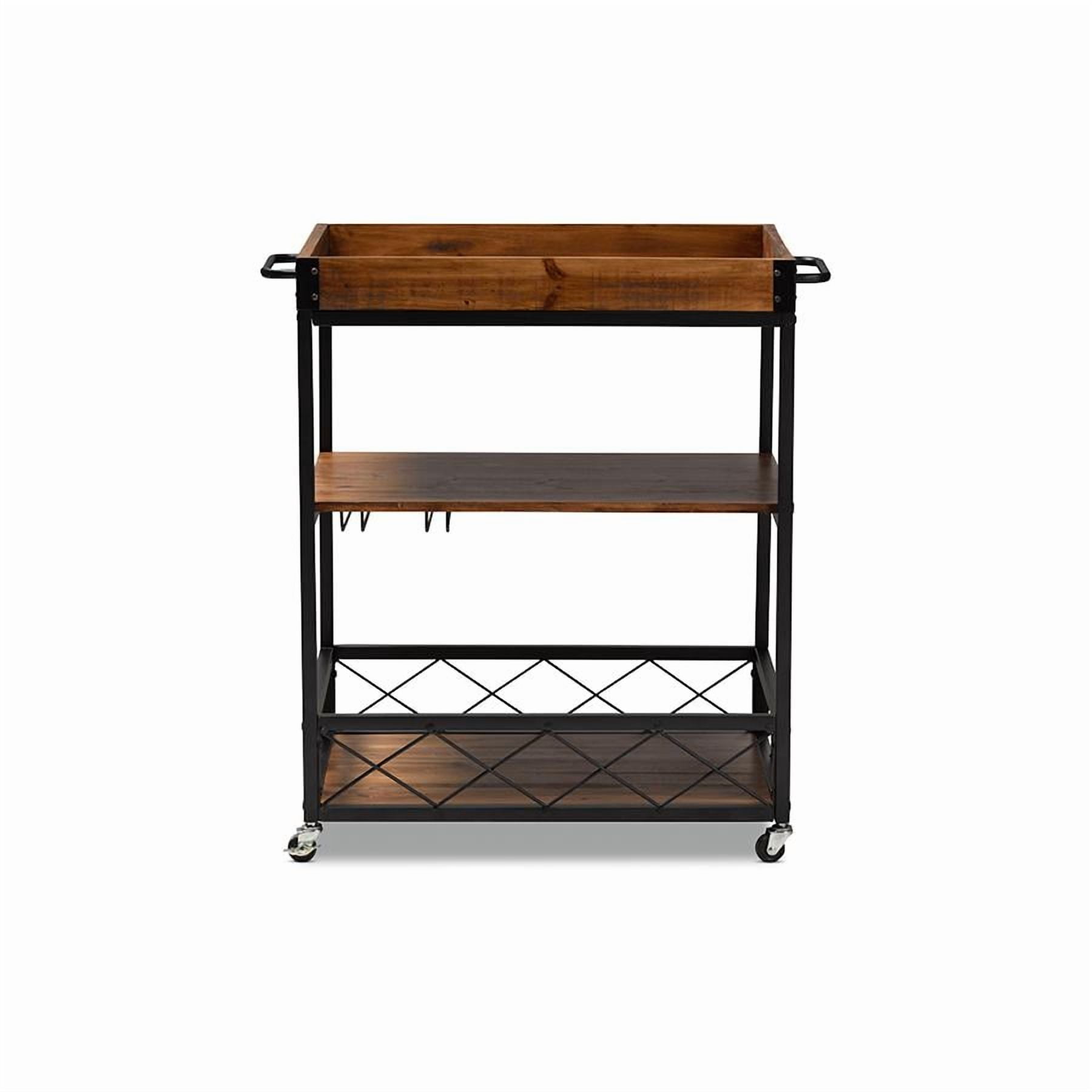 Baxton Studio Capri Vintage Rustic Industrial Oak Brown and Black Finished Mobile Metal Bar Cart with Stemware Rack - Image 17