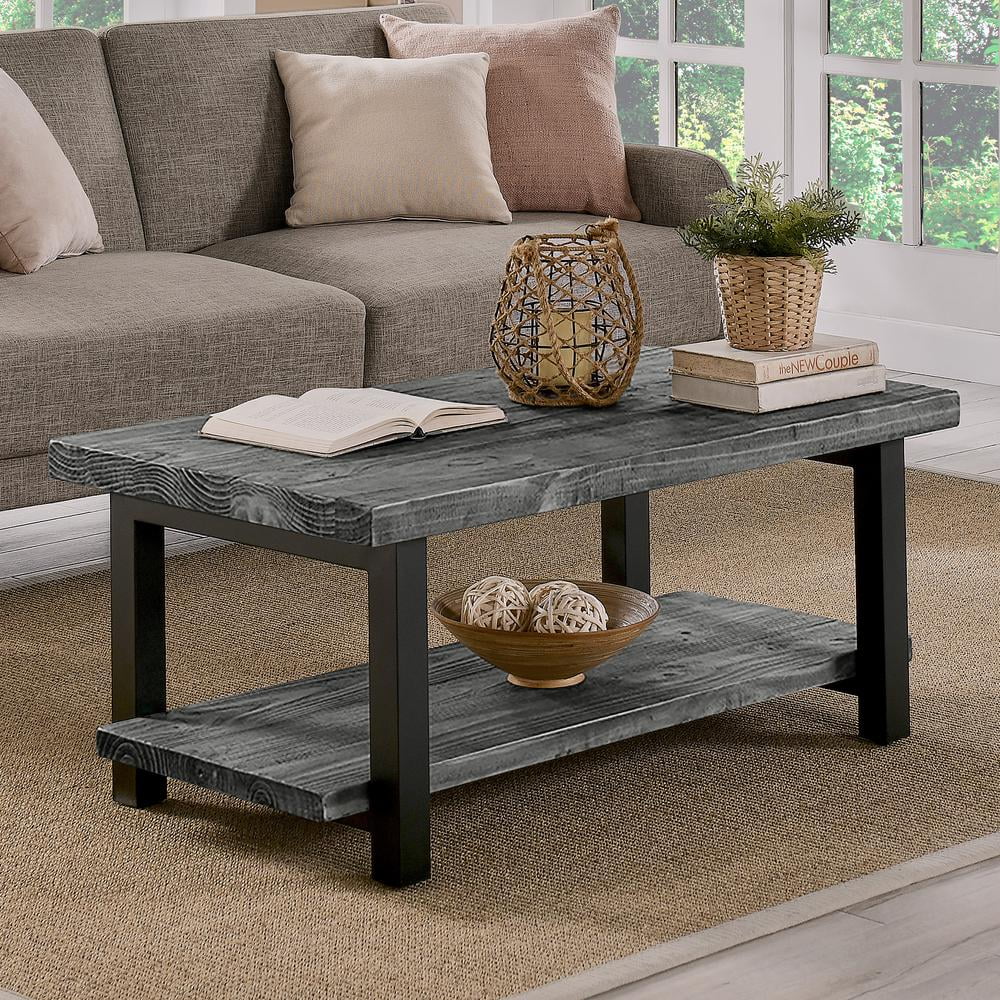 Alaterre Furniture Ponoma 42-inch Coffee Table, Solid Wood and Metal, Lower Shelf for Storage, Ideal for Living Room and Office Spaces, Slate Gray - Image 5