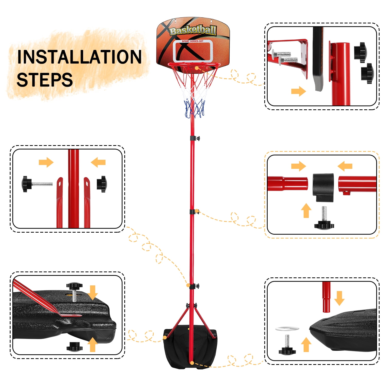 AOKESI Mini Portable Basketball Hoop for kids with 3 Balls , Stand with Adjustable Height 2.8-6.2 Ft, Indoor Outdoor Basketball Hoop Toy for Boys Girls - Image 4