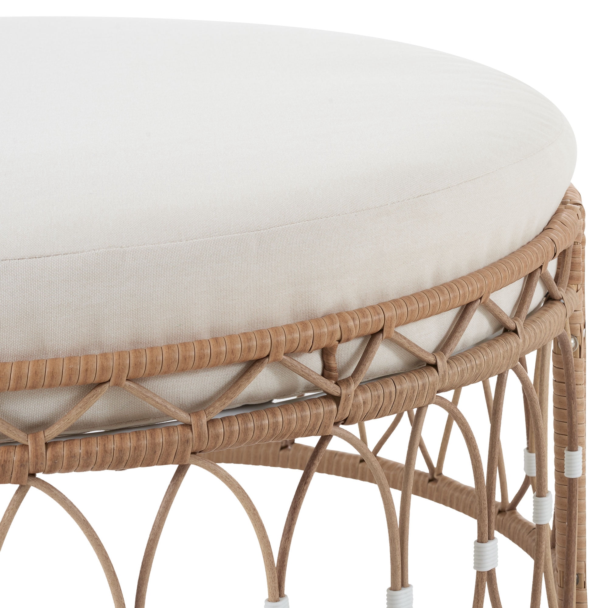 Better Homes & Gardens Lilah Outdoor Wicker 36" Round Ottoman, White - Image 4