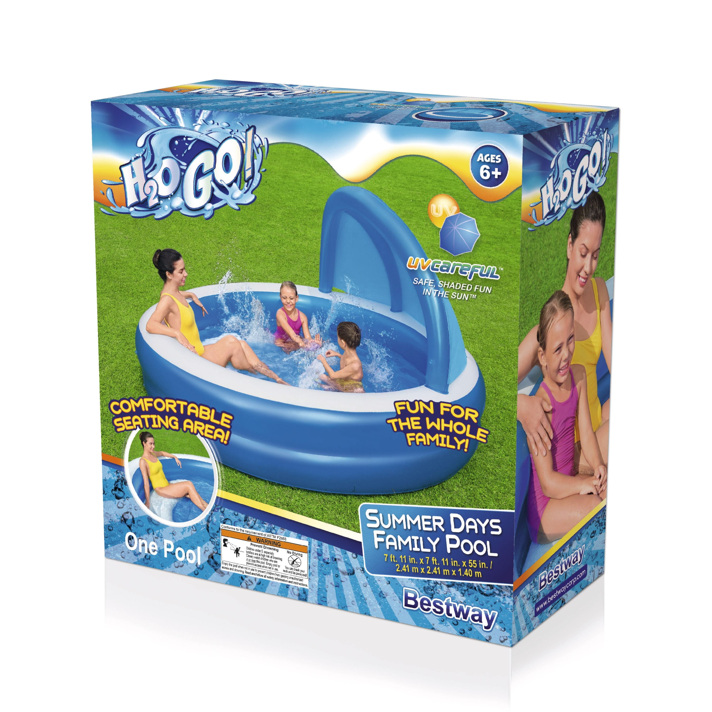 H2OGO! 7'11" x 55" Summer Days Inflatable Round Kiddie Pool with UV Careful Sunshade - Image 8