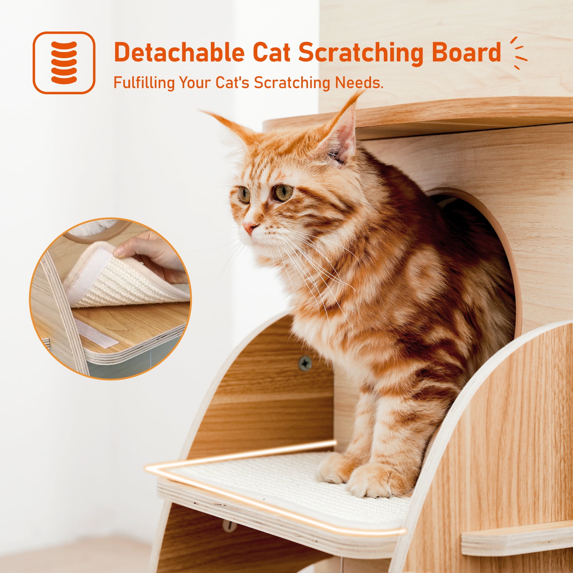 PAWZ Road Modern Cat Tree 54" Rocket Cat Tower Spaceship 3 Condo Cat Furniture for Indoor Cats, Beige - Image 5