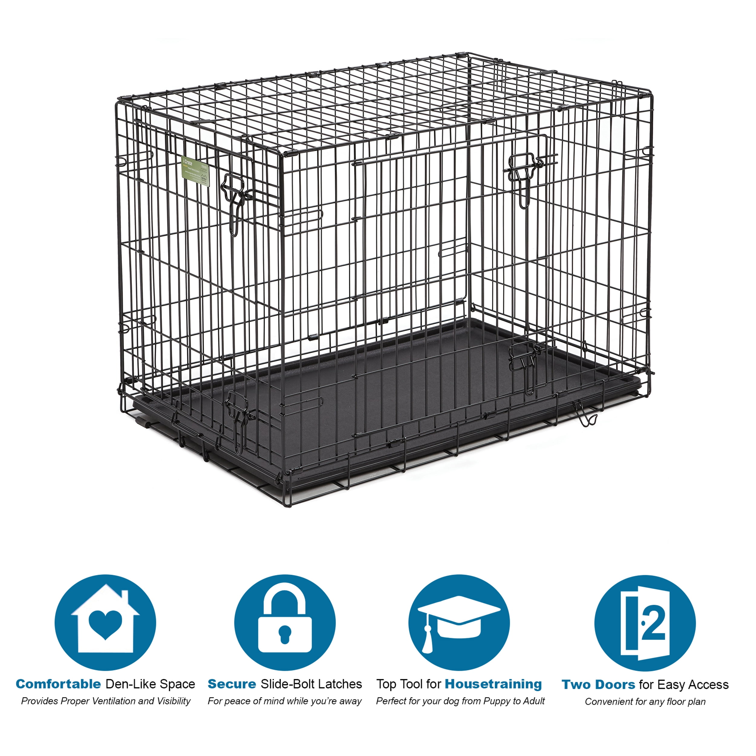 MidWest Homes for Pets Enhanced Double Door iCrate Dog Crate, 35.63L x 21.93W x 24.49H inch, Black - Image 5