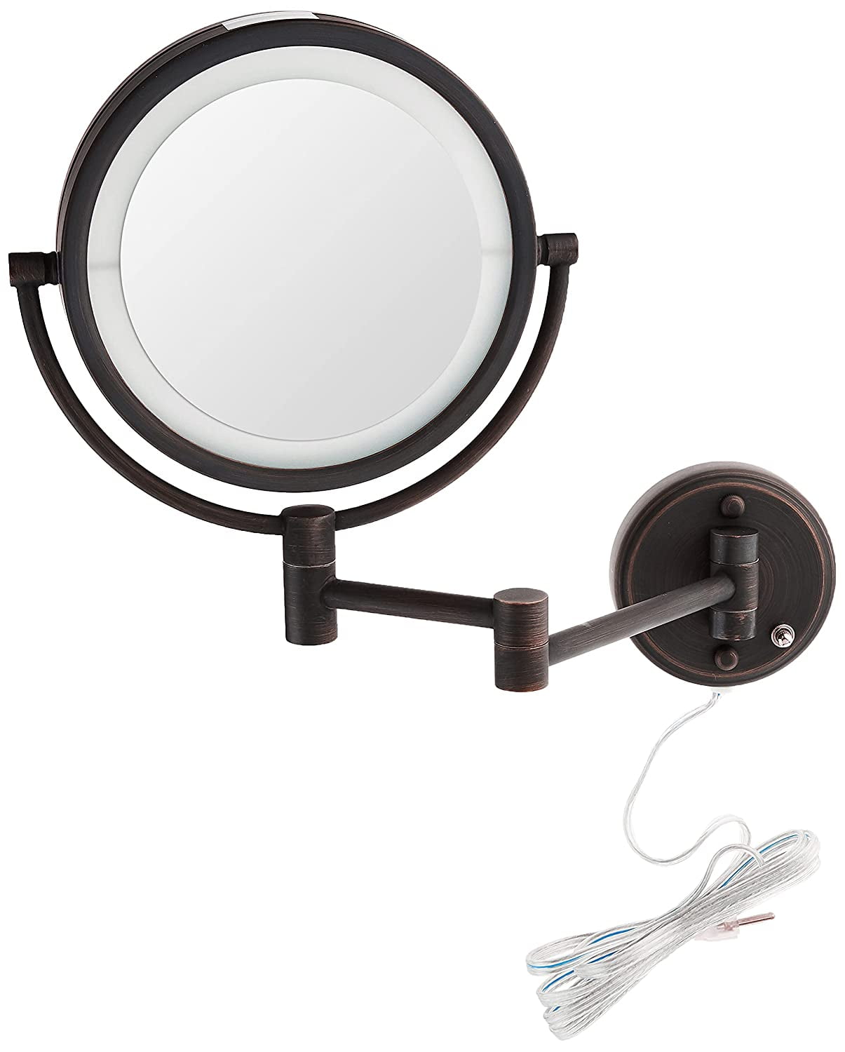 JERDON Two-Sided Wall-Mounted Makeup Mirror - LED Lighted - 8X-1X Magnification - Mirror Extends up to 13.5” From the Wall - 8.5-inch Diameter Mirror with Bronze Finish -Plug In - Model HL88BZL - Image 4