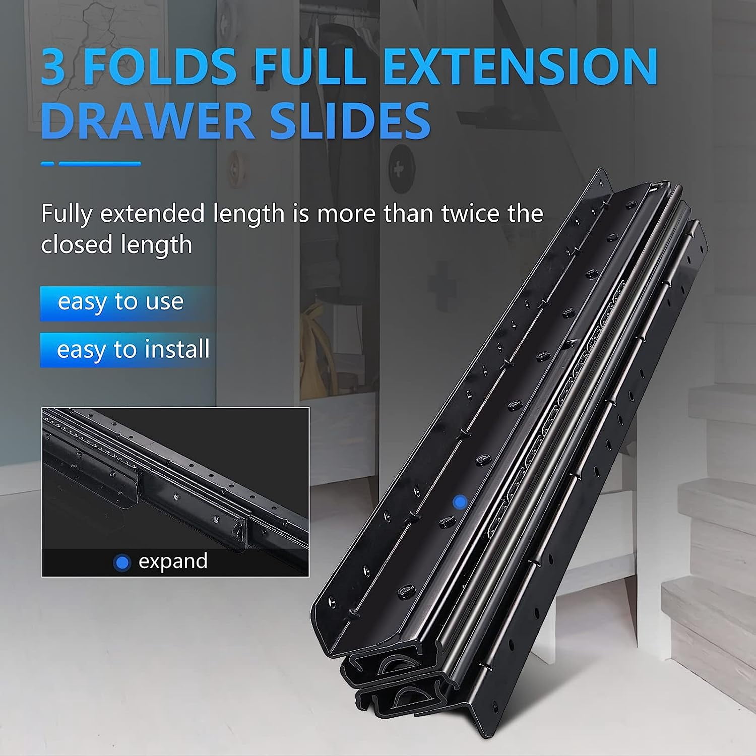 AOLISHENG Undermount Heavy Duty Drawer Slides 16 Inch 260 lb Load Capacity Bottom Mounted Hidden Stair Rails Cabinet Concealed Runner Glide 1Pair - Image 4