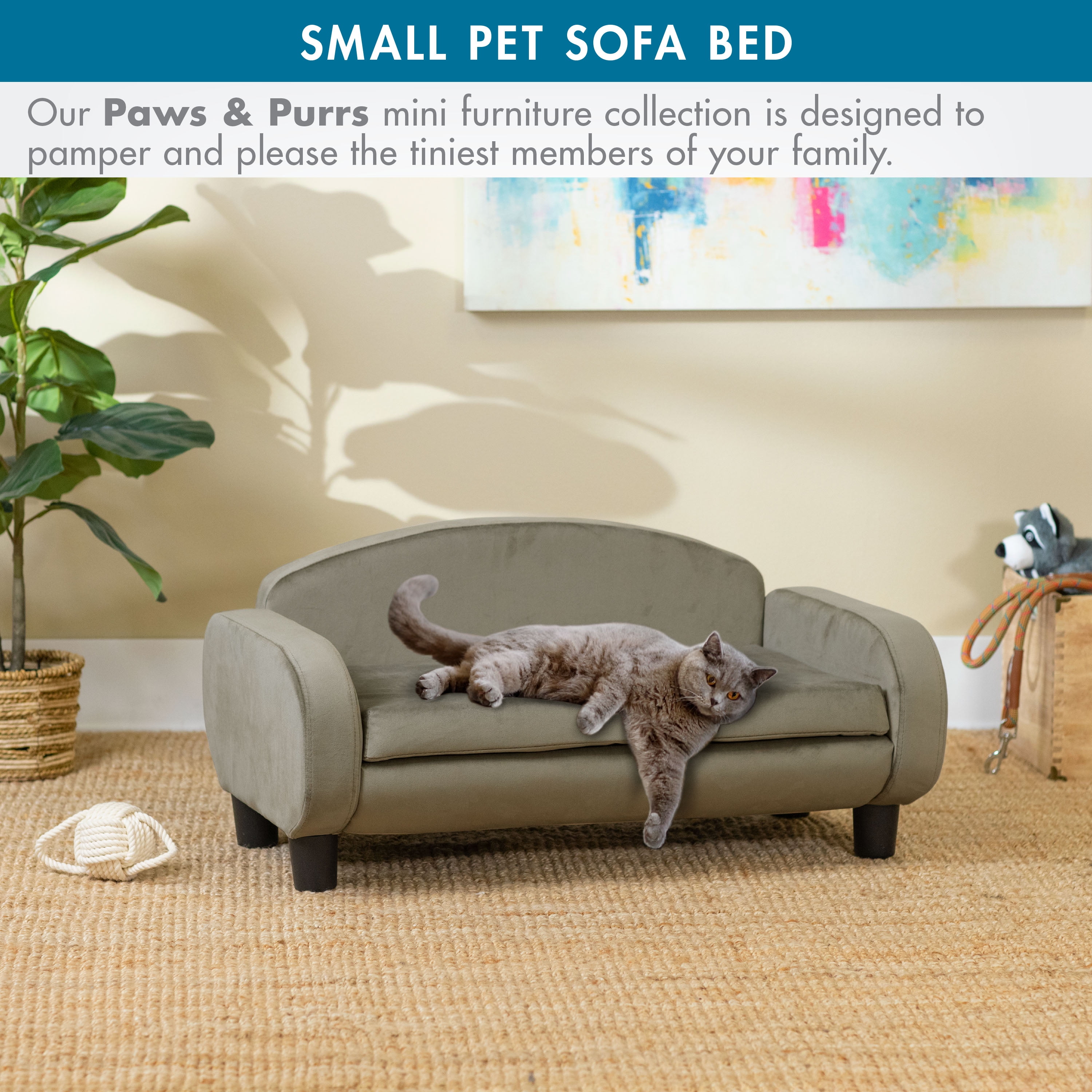 Paws & Purrs Cat Sofa Bed, Pet Couch for Indoor Cats Elevated Cat Beds with Removable Washable Mattress Cover for Kitten, Puppy or Small Animal- 31.5" Wide, Ash - Image 4