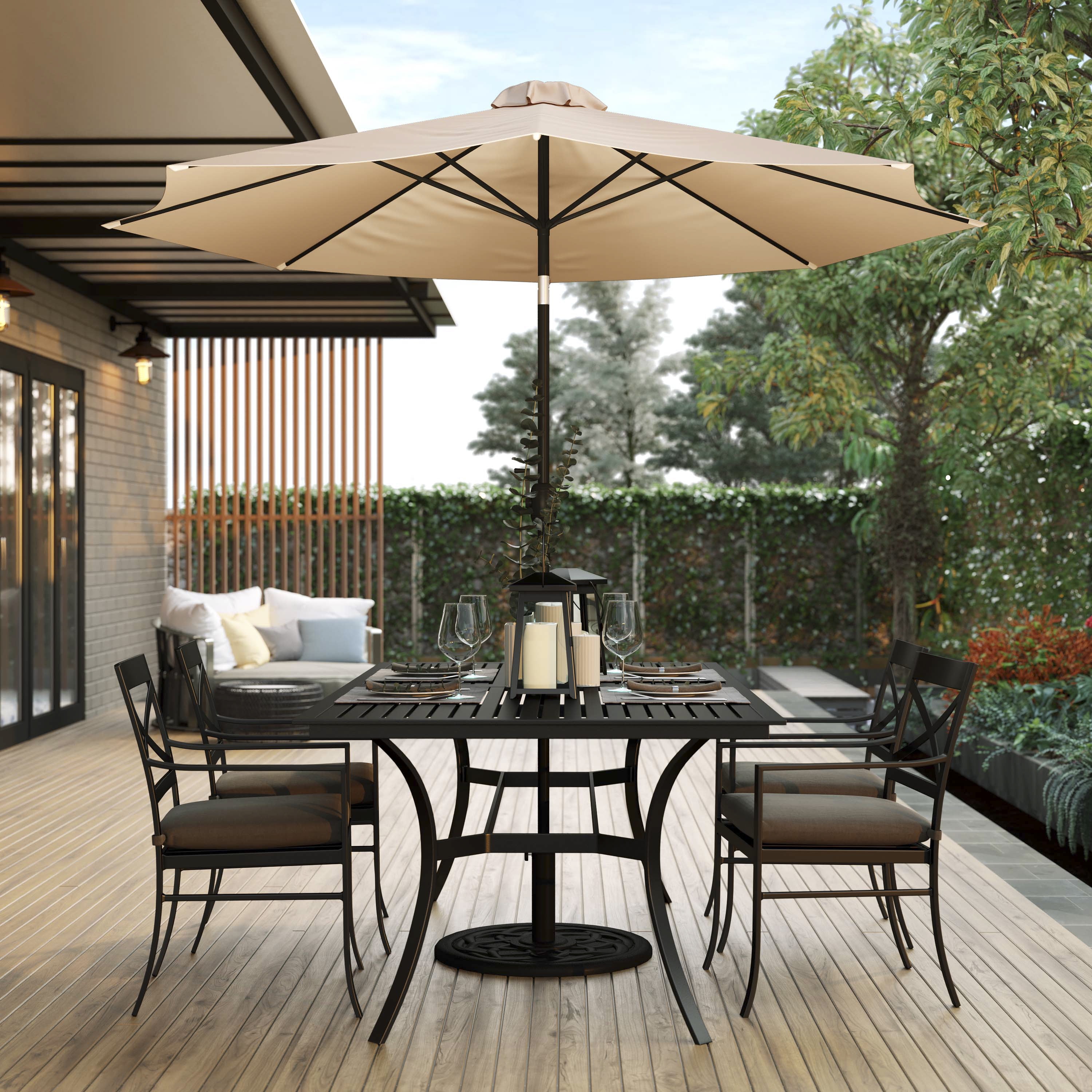 Flash Furniture Kona Tan 9 FT Round Umbrella with 1.5" Diameter Aluminum Pole with Crank and Tilt Function - Image 10