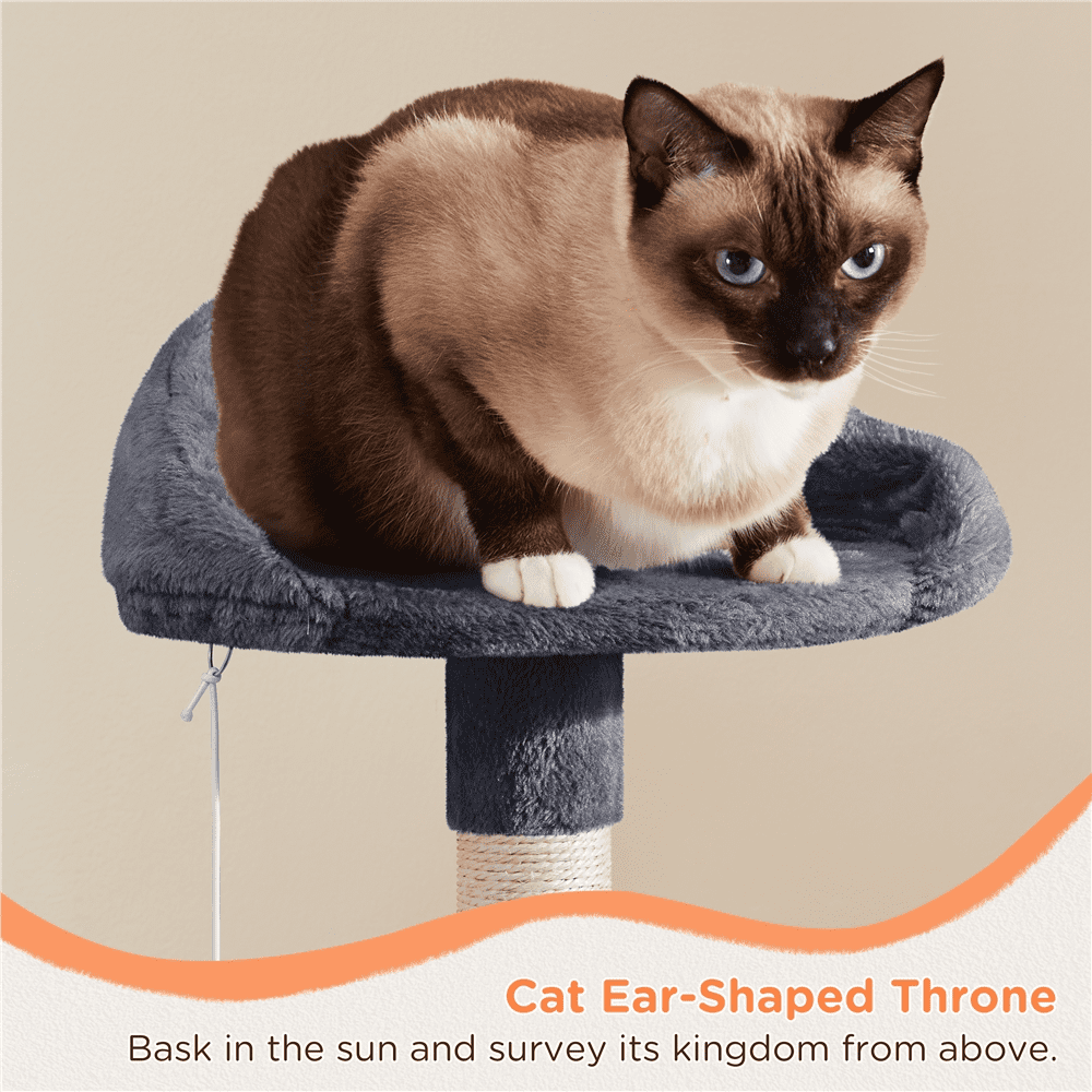 Alden Design 57″ Tall Multi Level Cat Tree with Basket & Condo & Scratching Post, Dark Gray - Image 9