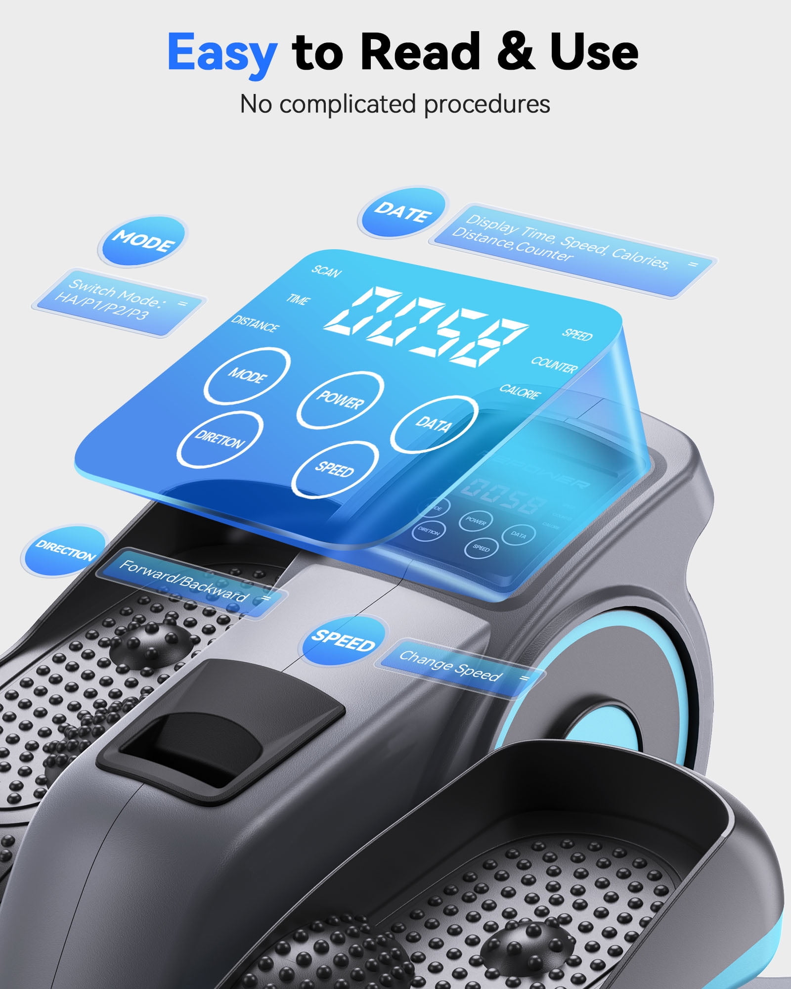 UPGO Under Desk Ellipticals Electric, Elipse Leg Exerciser for Seniors Fully Assembled, Seated Pedal Exerciser with Remote Control & Non-slip Mat & Foot Straps Band - Image 5