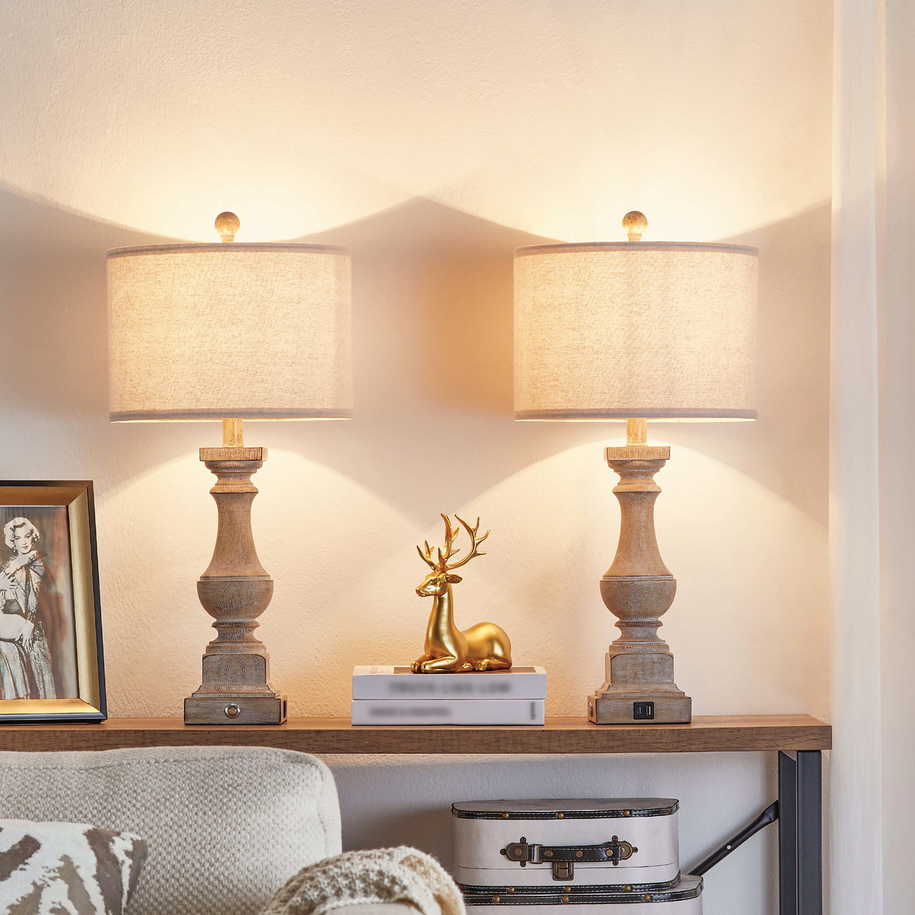 Kyrid 25.5'' Table Lamp Set of 2 Rustic Touch Control Bedside Nightstand USB Lamps (Bulbs Included) - Image 2