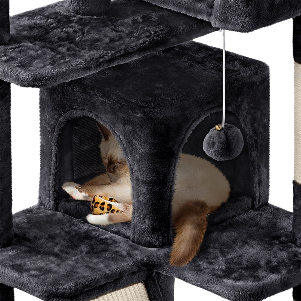 Alden Design 57"H Double Condo Cat Tree with Scratching Tower for Indoor Cats, Black - Image 7