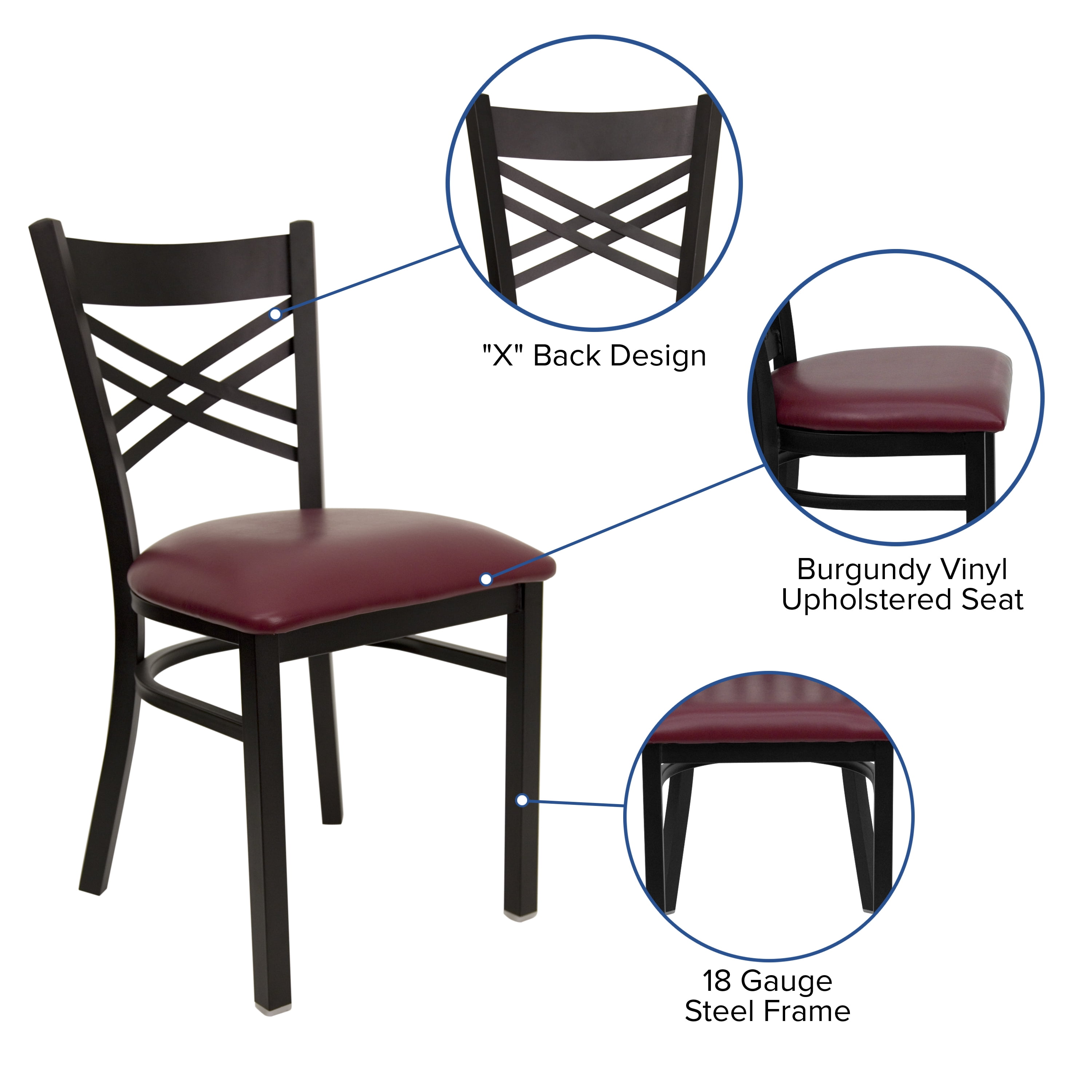 Flash Furniture HERCULES Series Black ''X'' Back Metal Restaurant Chair - Burgundy Vinyl Seat - Image 10