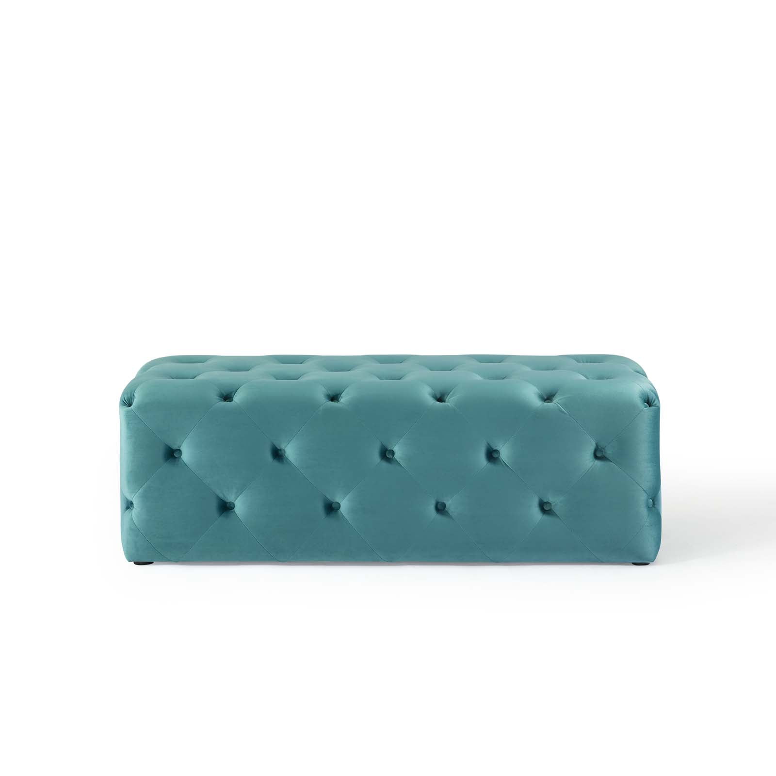 Modway Amour 48" Tufted Button Entryway Performance Velvet Bench in Sea Blue - Image 8