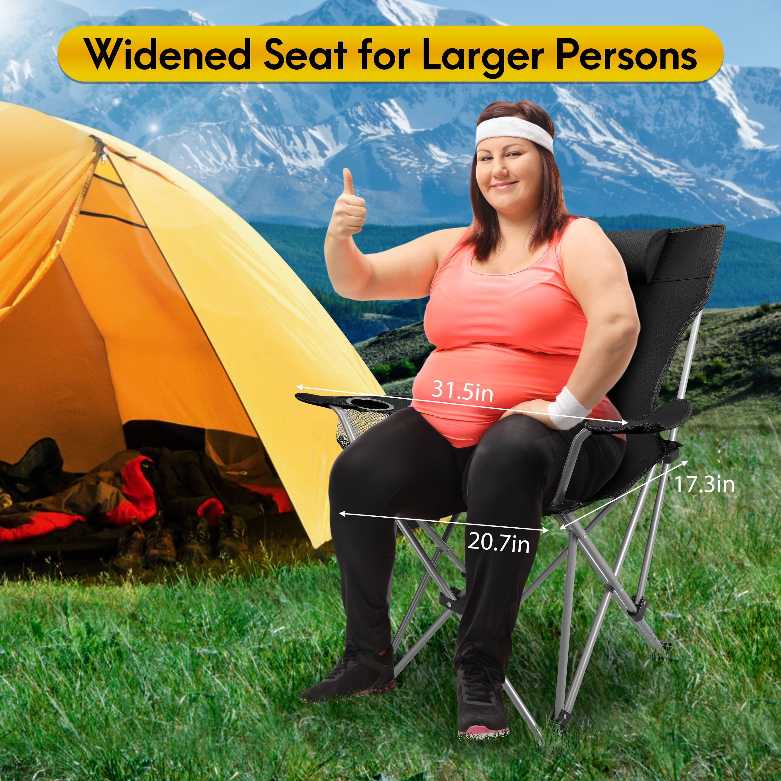 AMTPM Camping Chairs, Adjustable Folding Chairs 330lbs with Detachable Footrset for Camping Hiking Gardening Travel Beach Picnic, Adult - Image 2