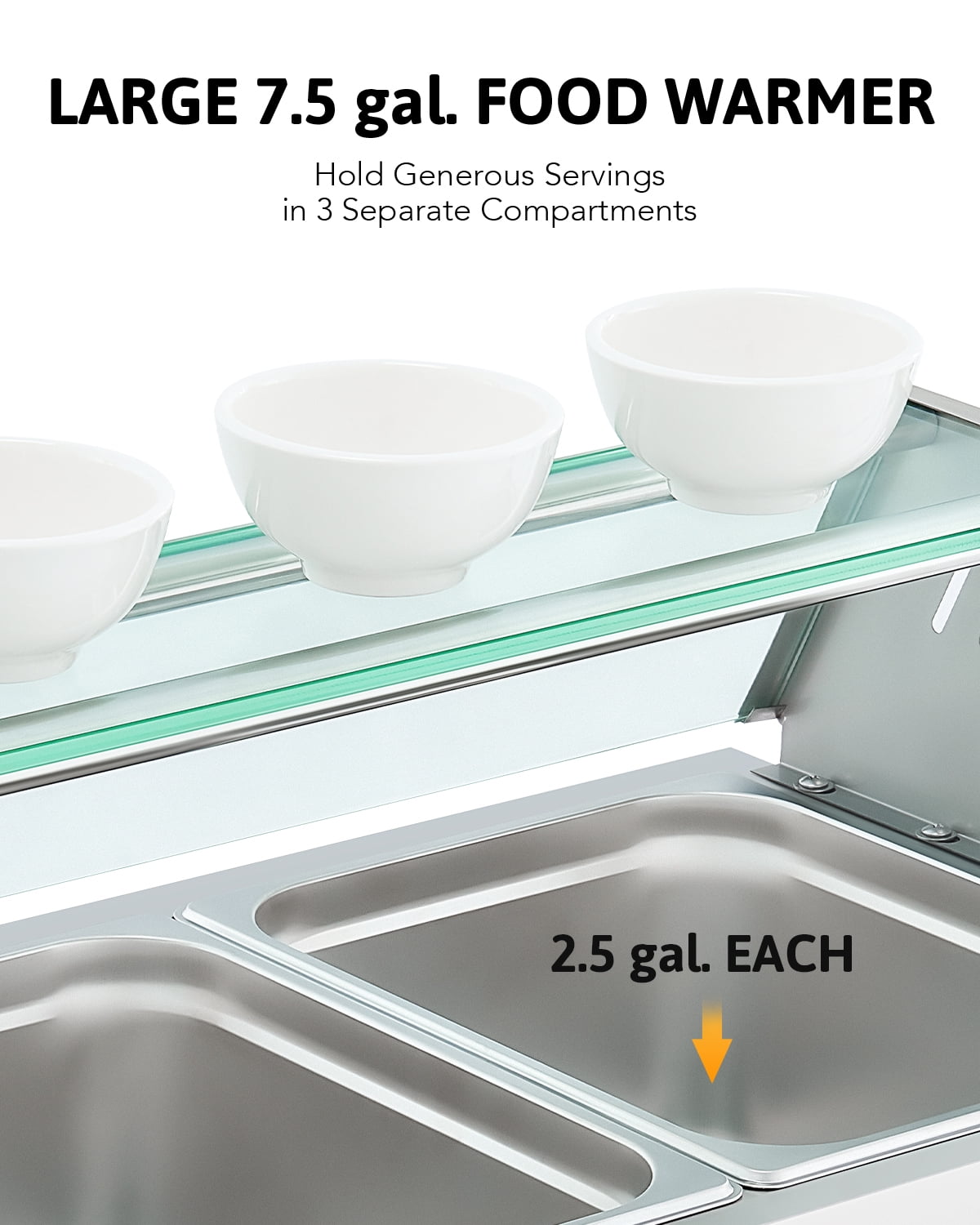 Wilprep Commercial Food Warmer,6 Pan Bain Marie Bain Marie Food Warmer with Glass Shield,Electric Countertop Food Warmer - Image 20