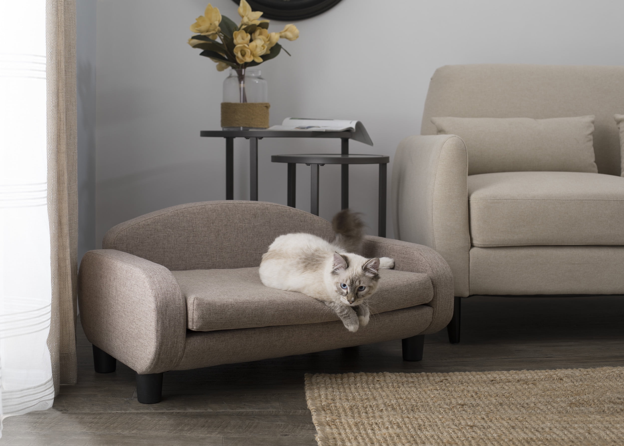 Paws & Purrs Cat Sofa Bed, Pet Couch for Indoor Cats Elevated Cat Beds with Removable Washable Mattress Cover for Kitten, Puppy or Small Animal- 31.5" Wide, Sand - Image 2