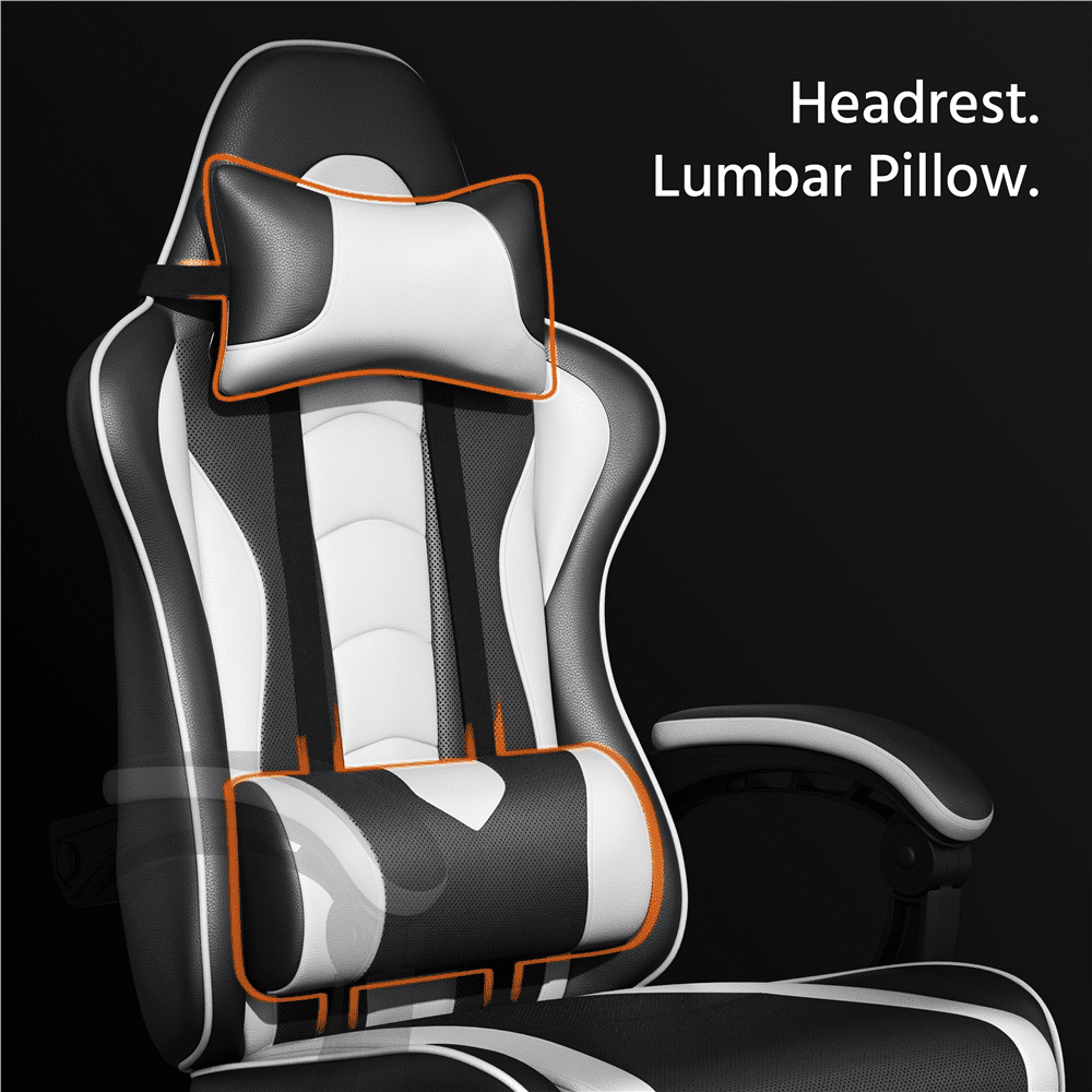 Alden Design Ergonomic Gaming Chair with Slide Out Footrest, Black/White - Image 7