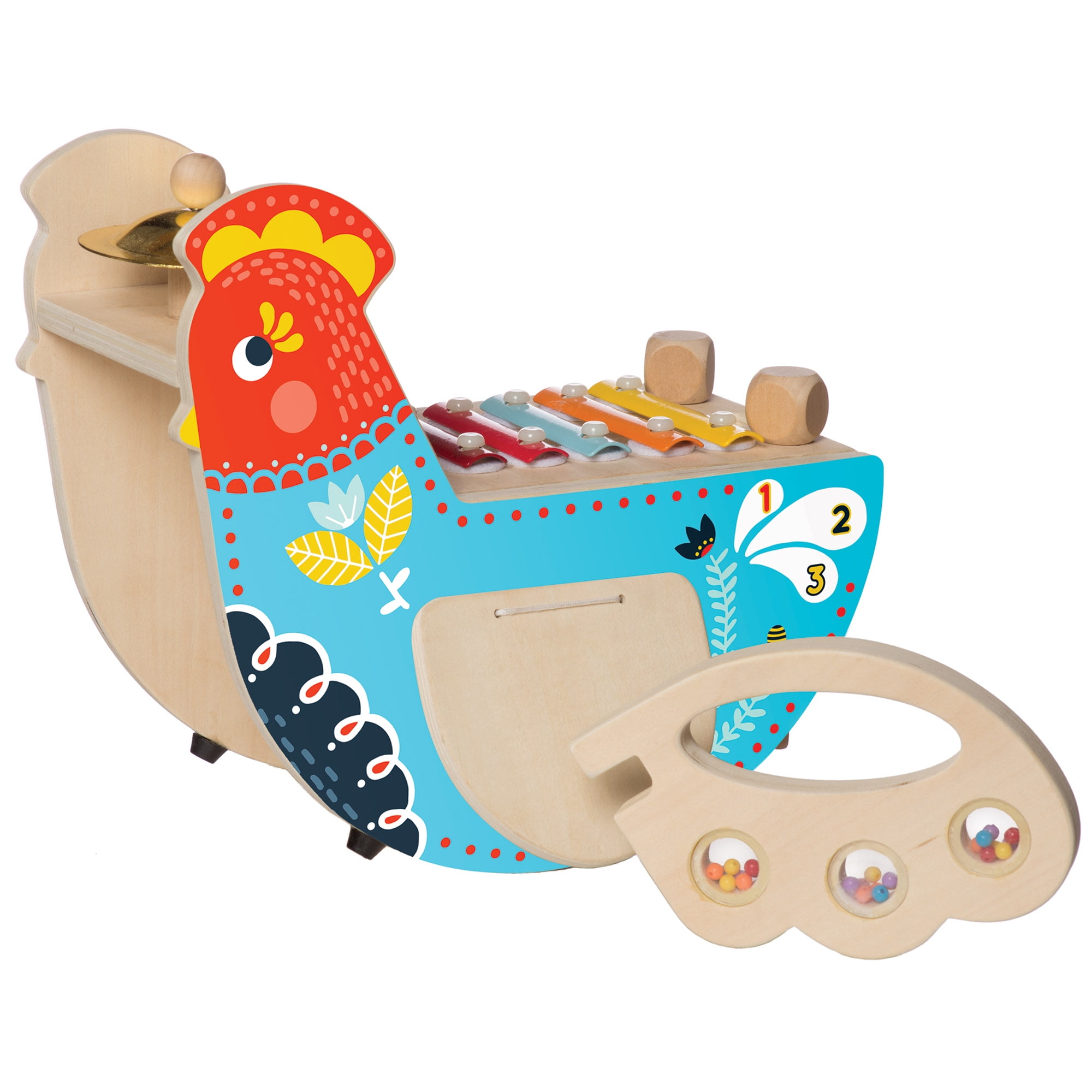 Manhattan Toy Musical Chicken Wooden Instrument for Toddlers with Xylophone, Drumsticks, Cymbal and Maraca - Image 4