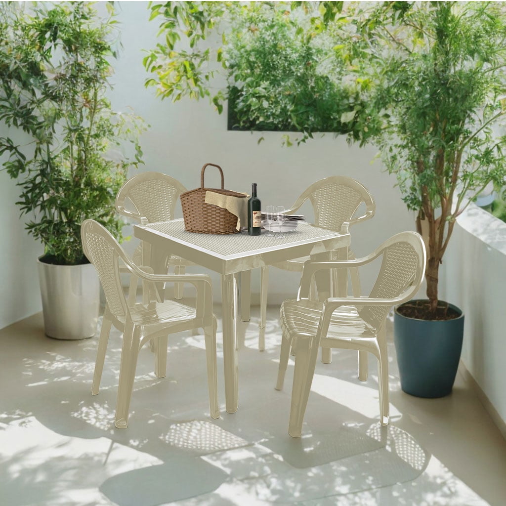 MQ Infinity PP Resin 5 - Piece Outdoor Patio Table and Chairs Set, Taupe - Image 8