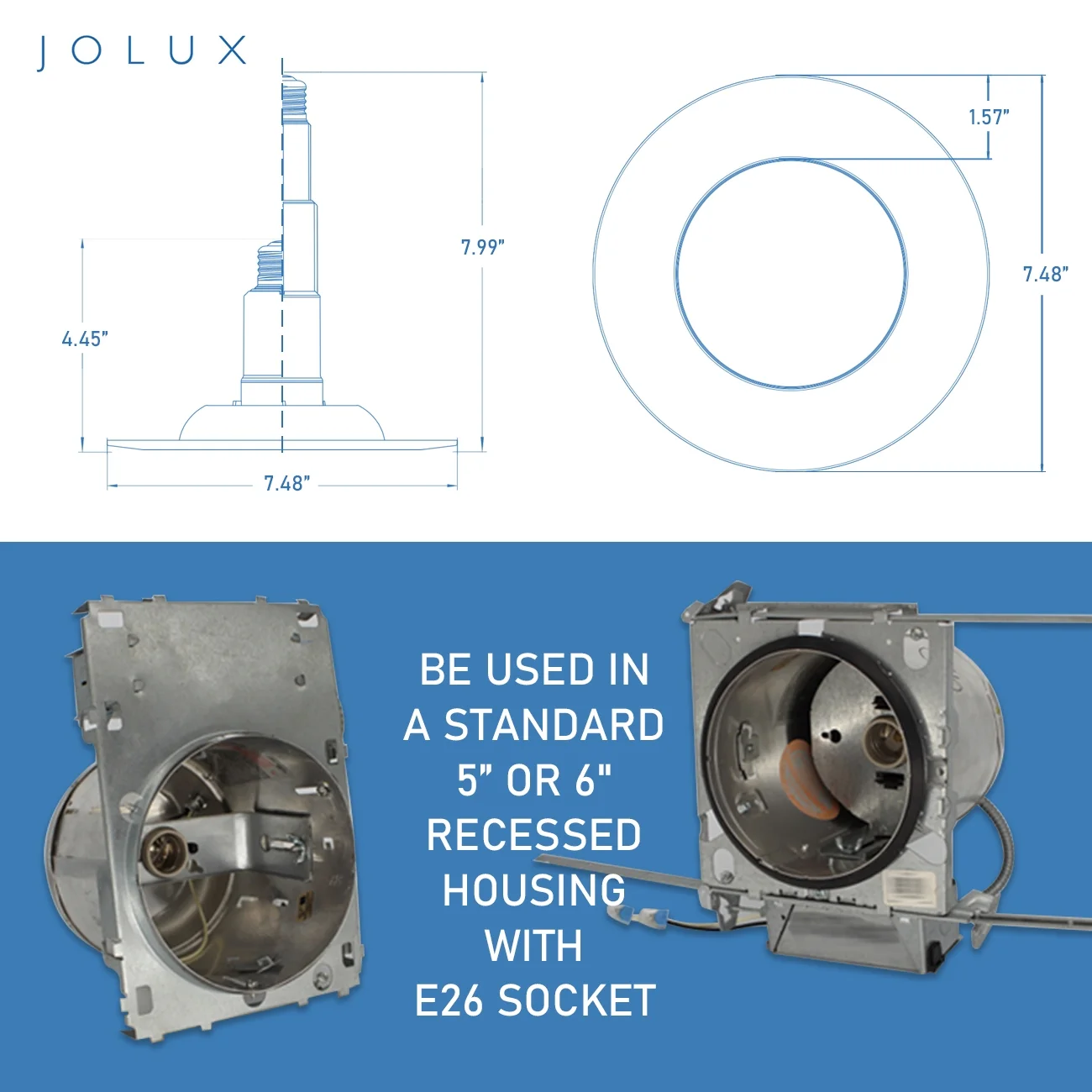 Jolux 5/6 inch LED Can Lights Adjustable Recessed Retrofit Downlight, 12W=60W, 5000K Daylight,800LM, Dimmable, 7.48" Trim Size, Easy Installation,4 Pack - Image 2