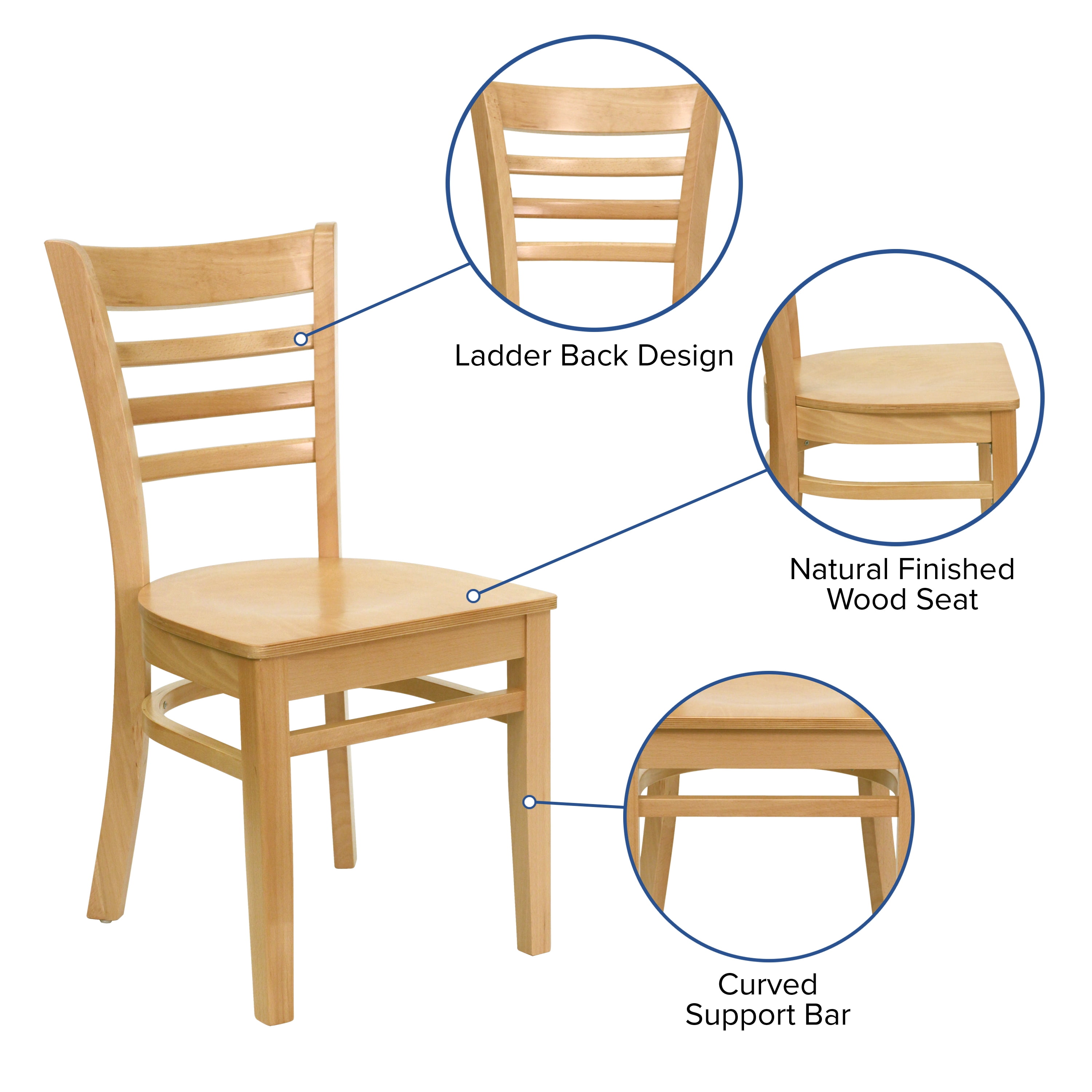 Flash Furniture HERCULES Series Ladder Back Natural Wood Restaurant Chair - Image 8