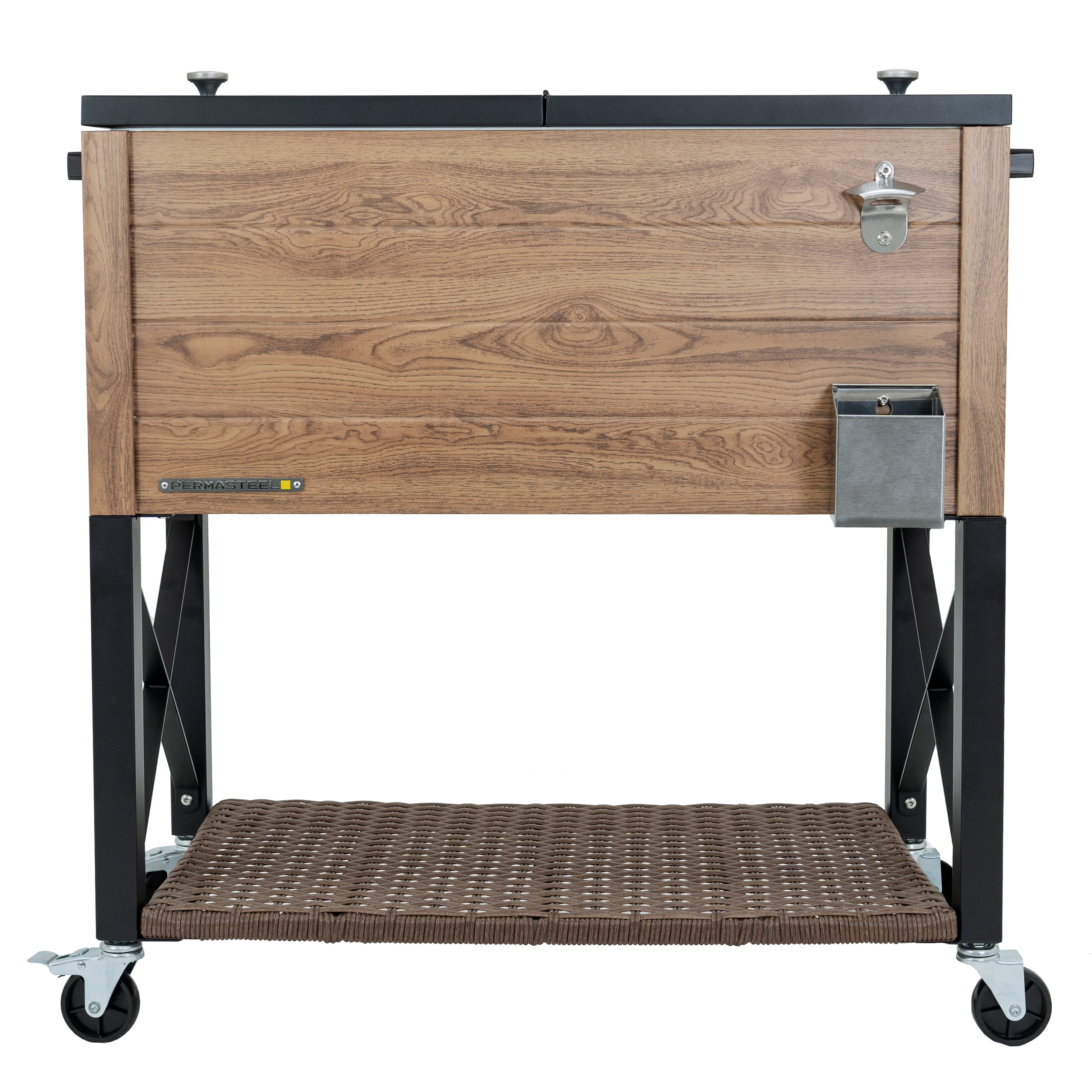 Permasteel 80-Qt Oak Wood Style Patio Cooler with Wicker Bottom - Image 12