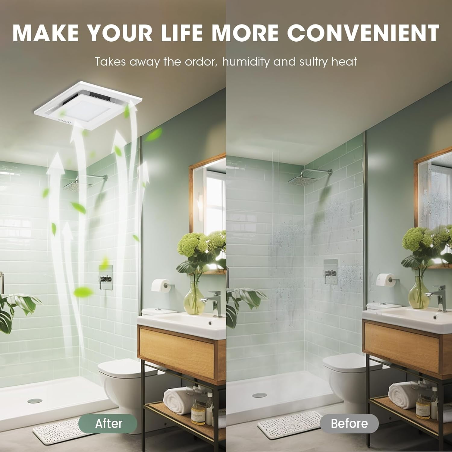 FASDUNT Bathroom Exhaust Fan with Light, 12W Bathroom Fan with LED Light Combo, 120 CFM 1.0 Sones Quiet Ventilation Fan and Light Combo 5000K for Home Bath Office Hotel, White - Image 3