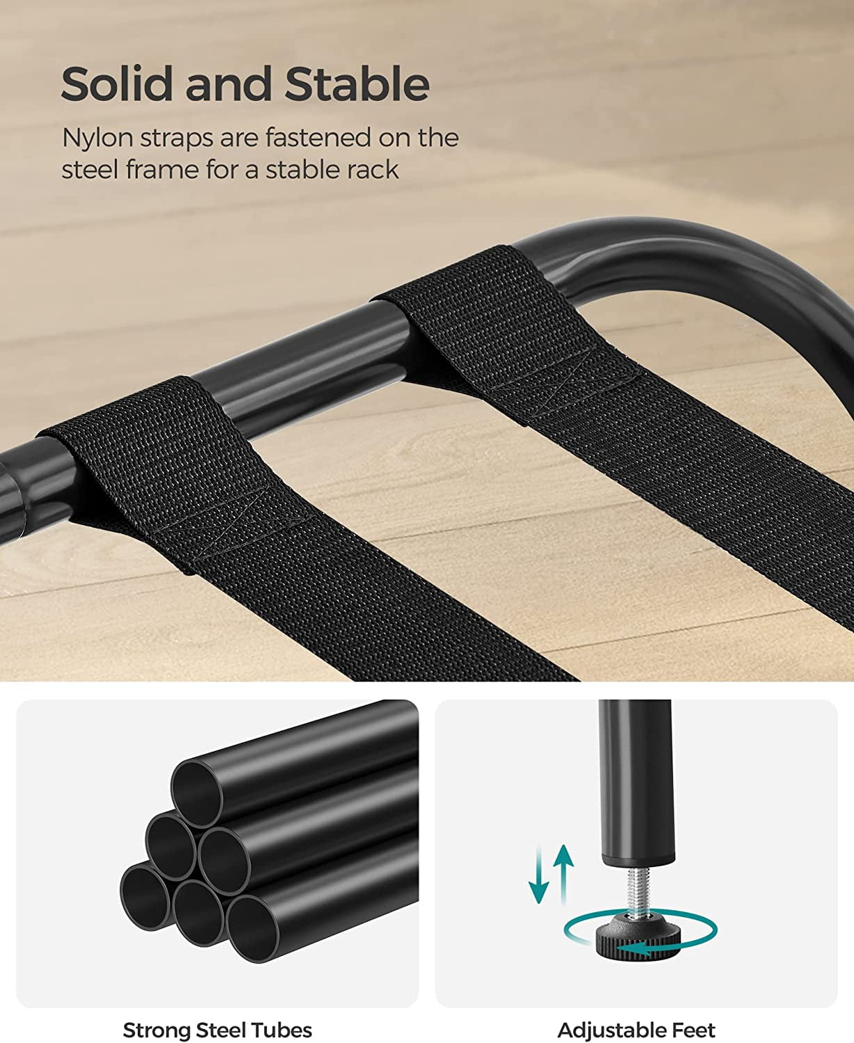 Luggage Racks Set of 2 Suitcase Stand with Fabric Storage Shelf for Guest Room Bedroom Hotel Foldable Holds up to 110 lb Black - Image 6