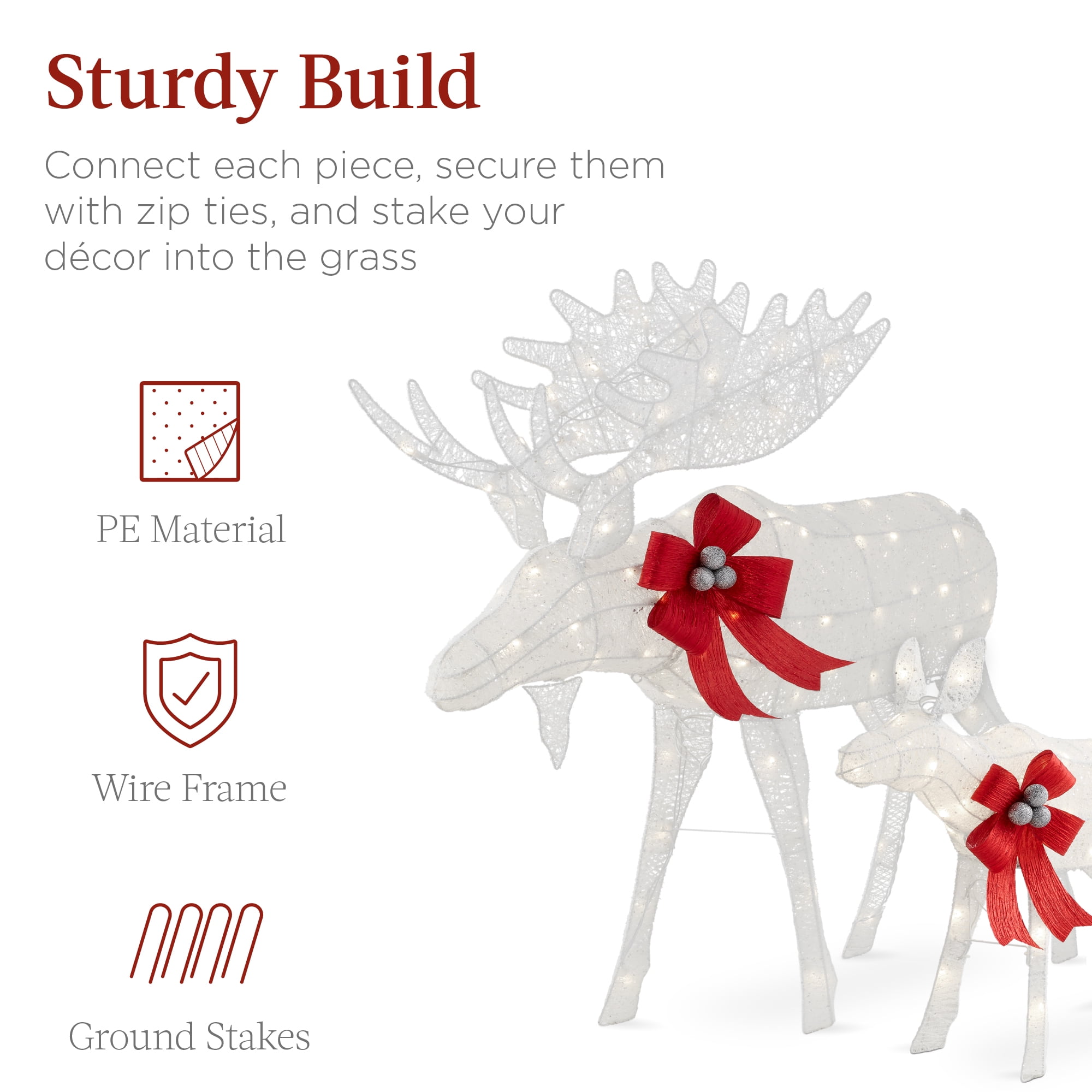 Best Choice Products 2-Piece Moose Family Lighted Christmas Yard Decor Set w/ 170 LED Lights, Stakes, Zip Ties - White - Image 7