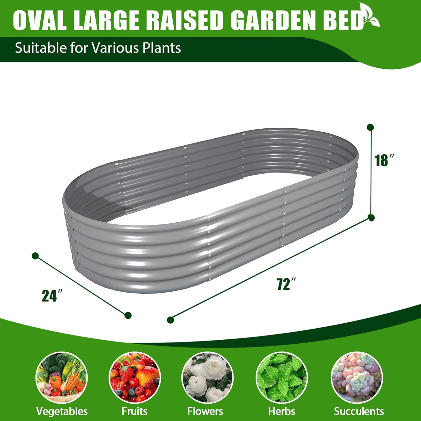 TRAMULL 6X2X1.5 ft Galvanized Raised Garden Beds Outdoor, Oval Round Metal Planter Box (Quartz Grey) - Image 4